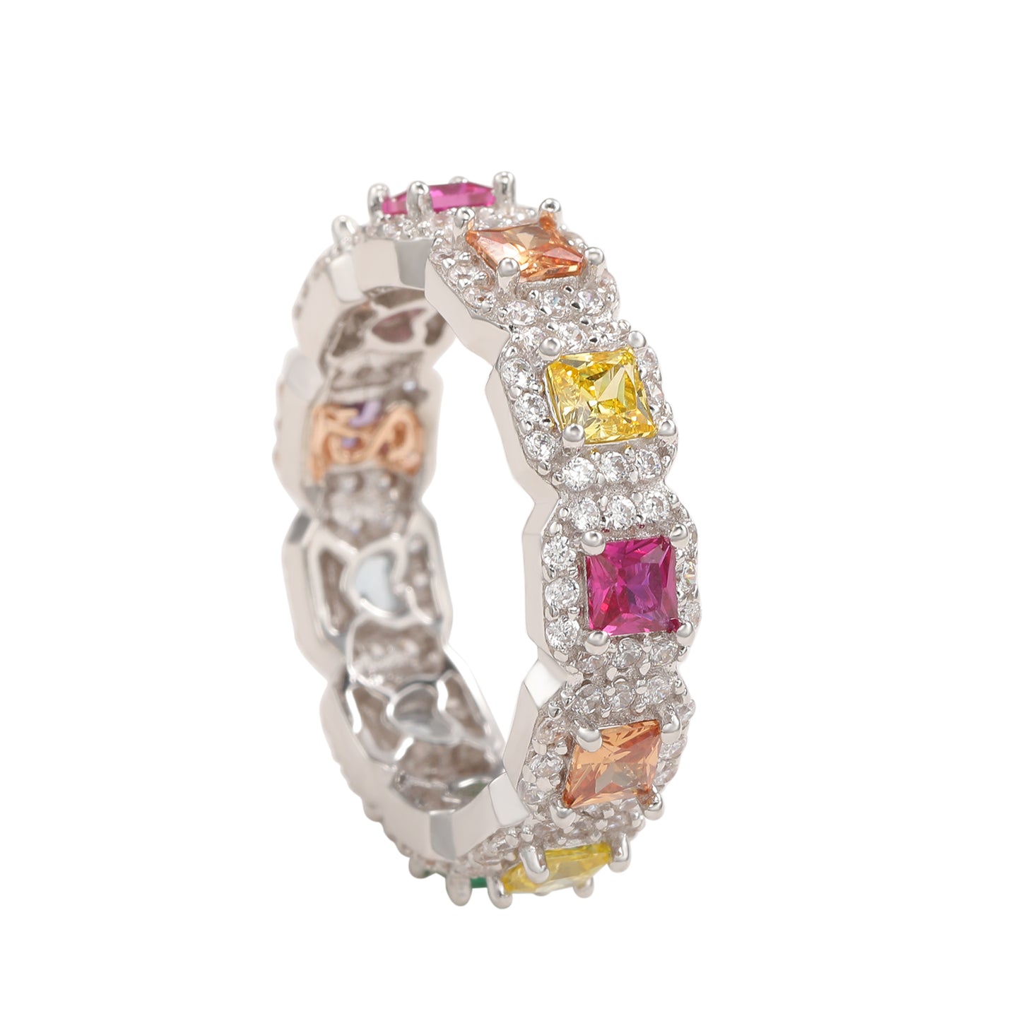 Suzy Levian Sterling Silver Rainbow Cubic Zirconia Princess Cut Eternity Band