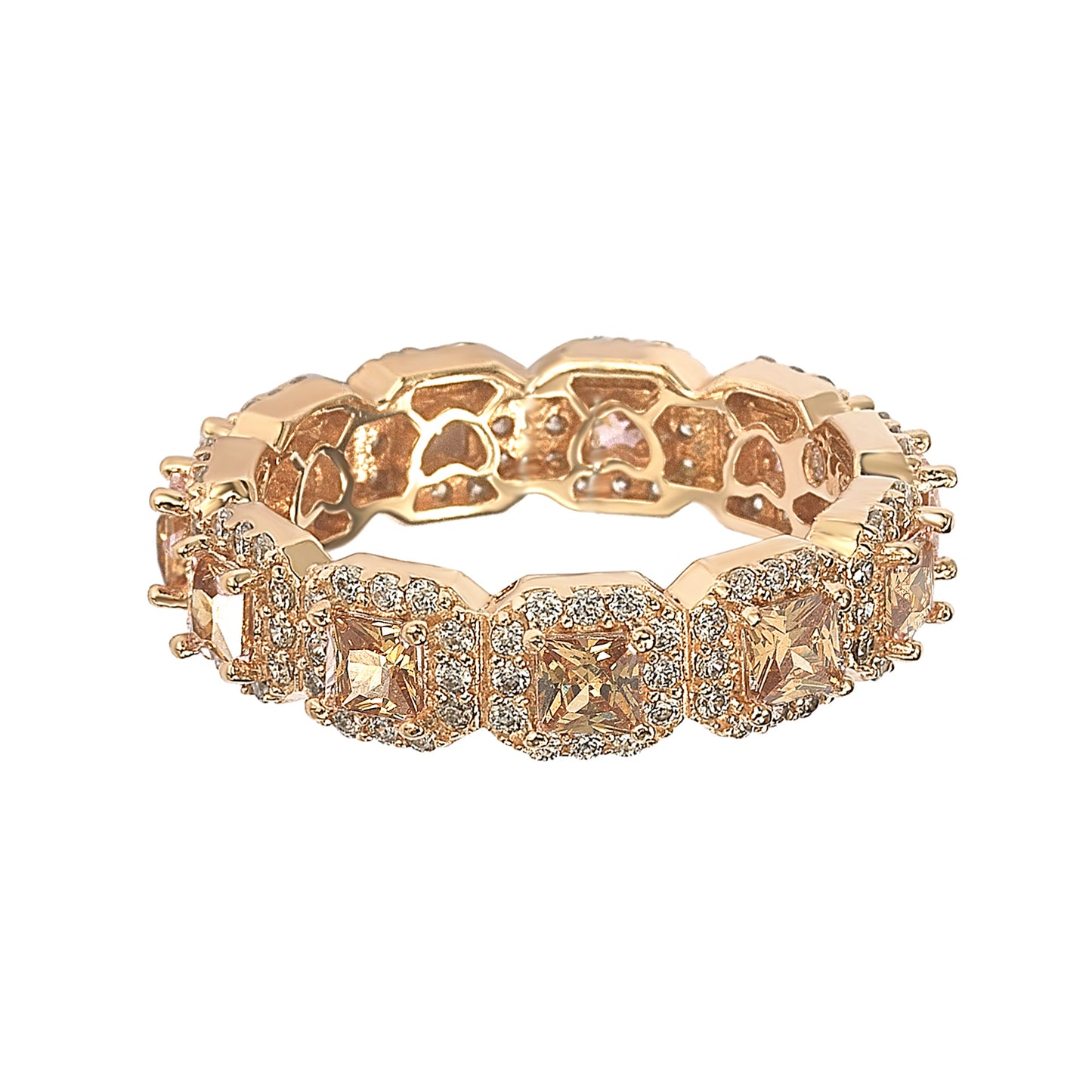 Suzy Levian Rose Sterling Silver Cubic Zirconia Brown Princess Cut Eternity Band