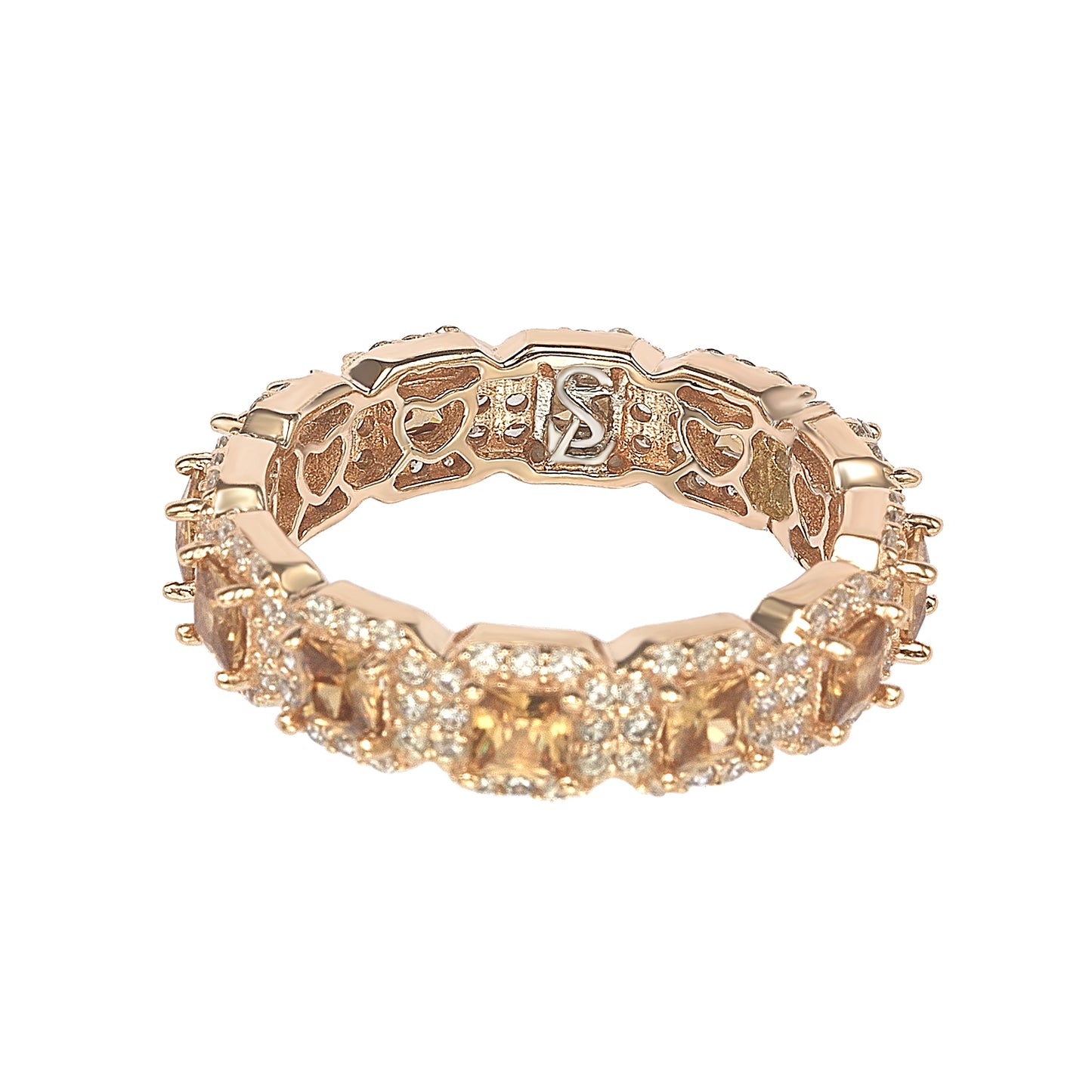 Suzy Levian Rose Sterling Silver Cubic Zirconia Brown Princess Cut Eternity Band