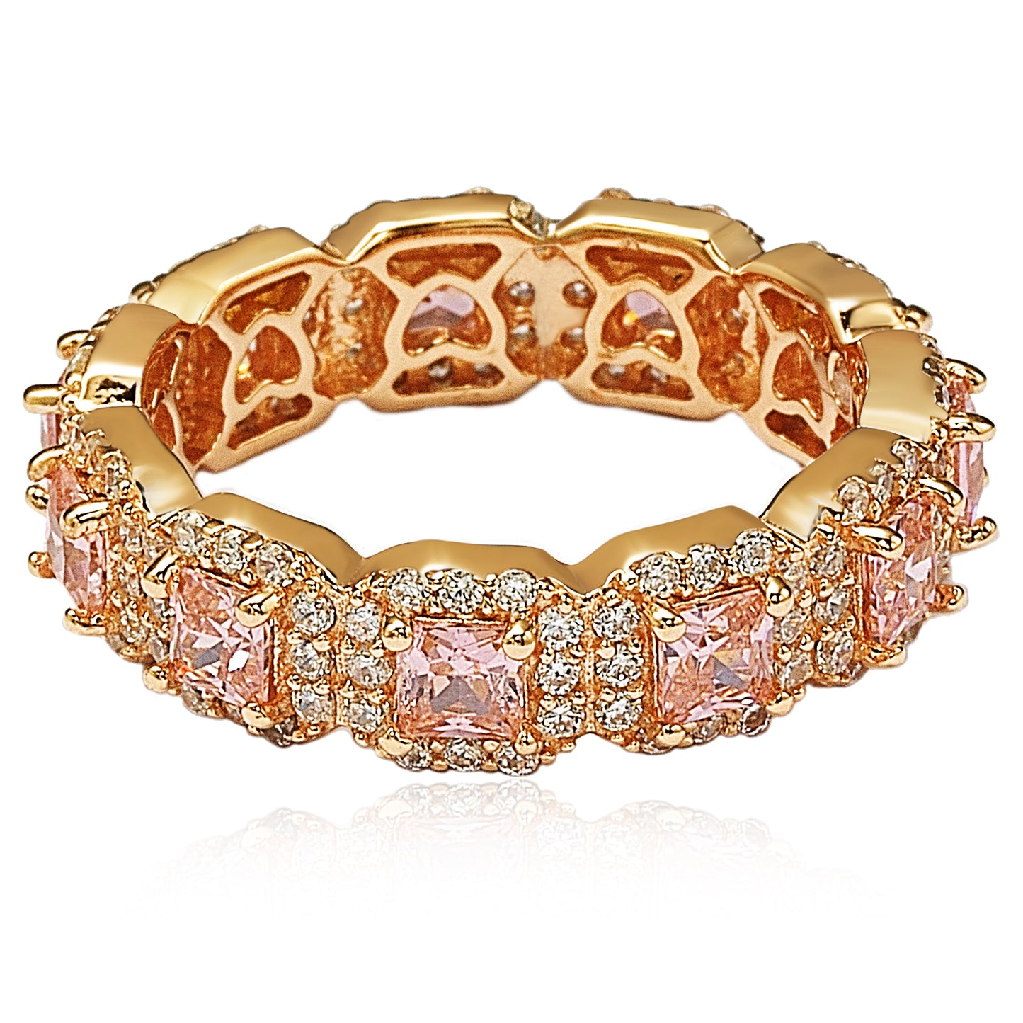 Suzy Levian Rose Sterling Silver Cubic Zirconia Pink Princess Cut Eternity Band