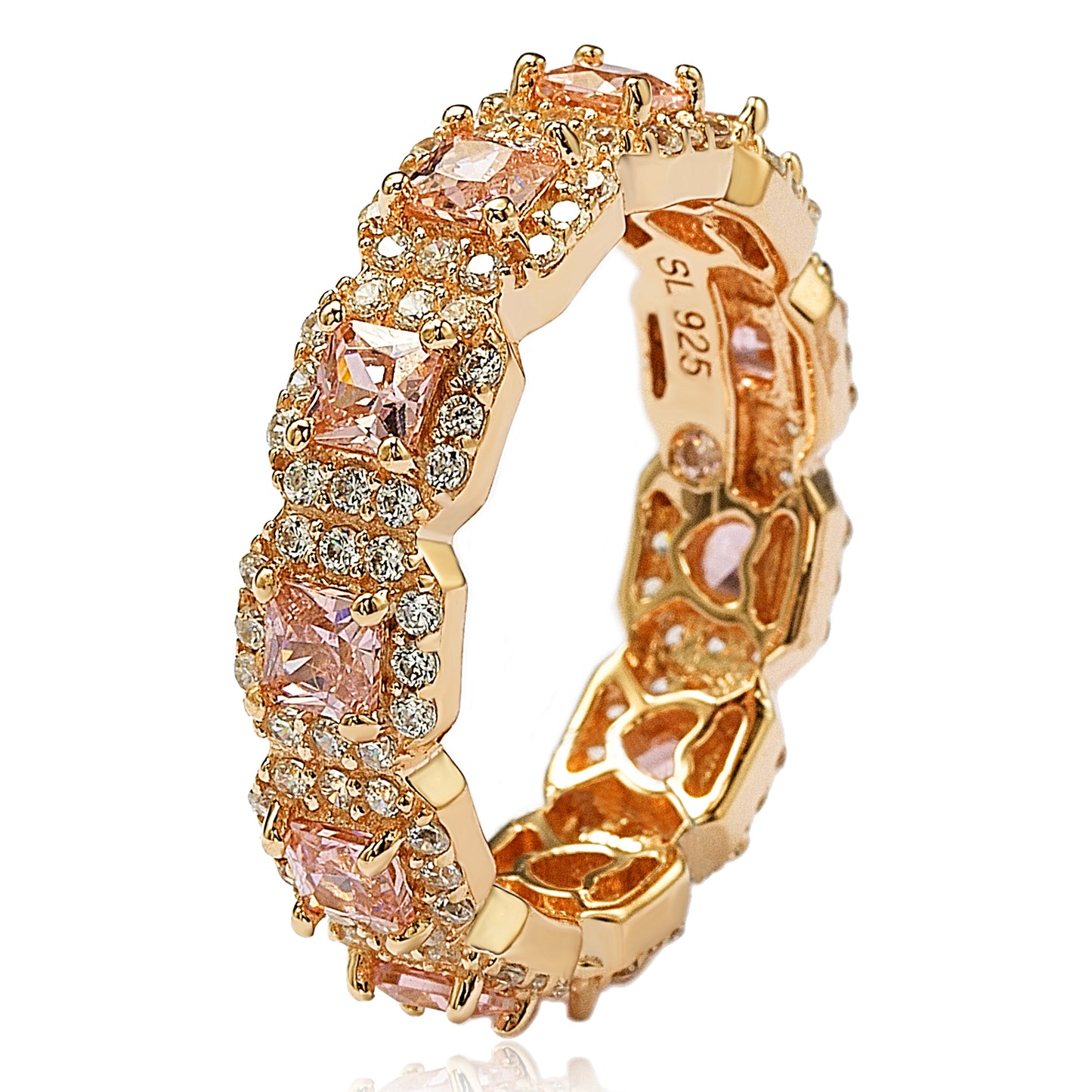 Suzy Levian Rose Sterling Silver Cubic Zirconia Pink Princess Cut Eternity Band