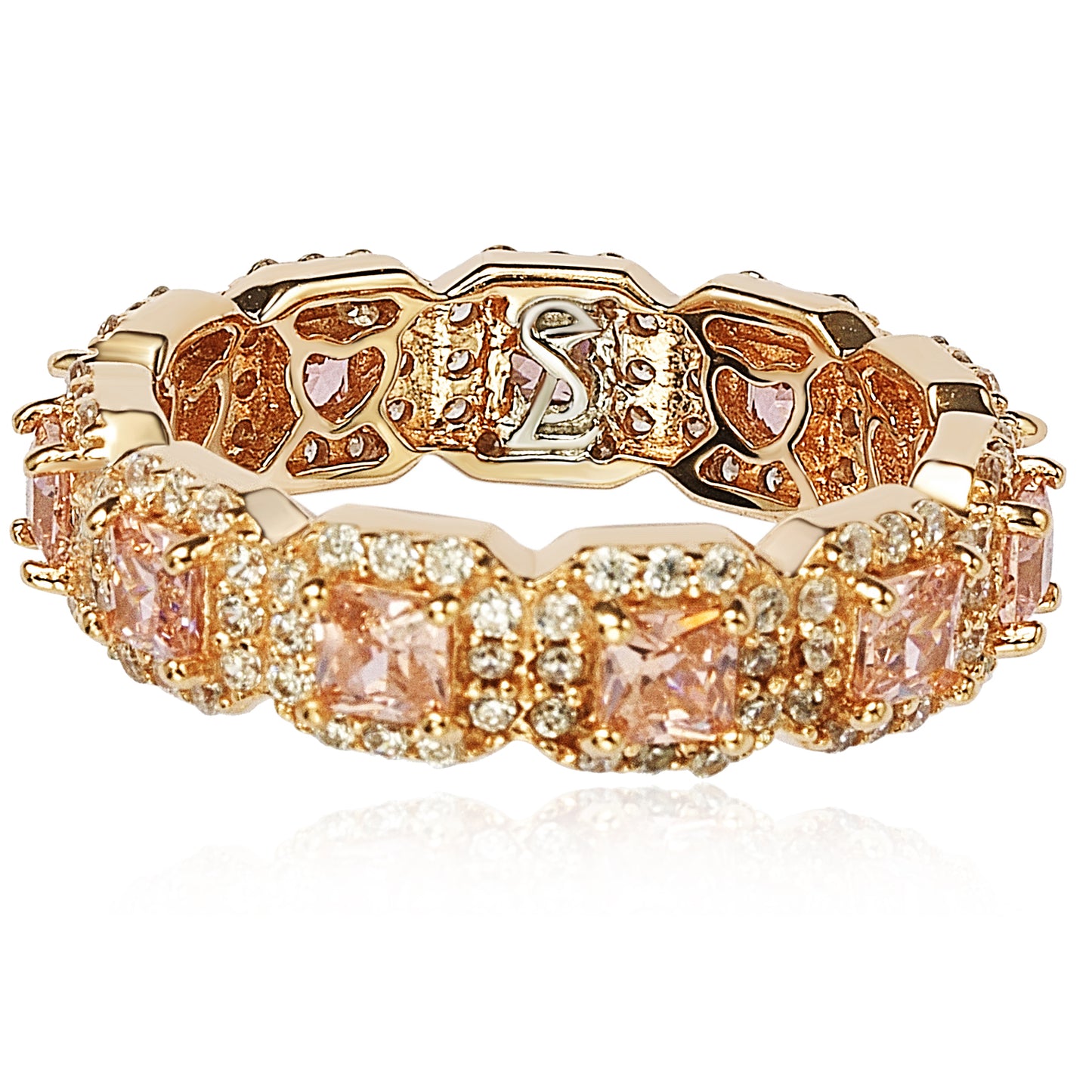 Suzy Levian Rose Sterling Silver Cubic Zirconia Pink Princess Cut Eternity Band