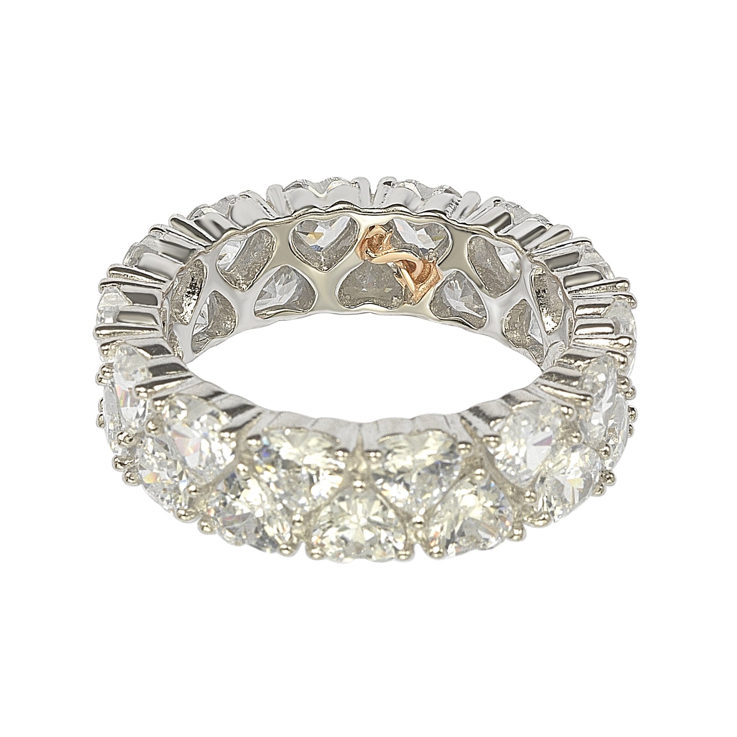Suzy Levian Sterling Silver Heart Shape White Cubic Zirconia Eternity Band