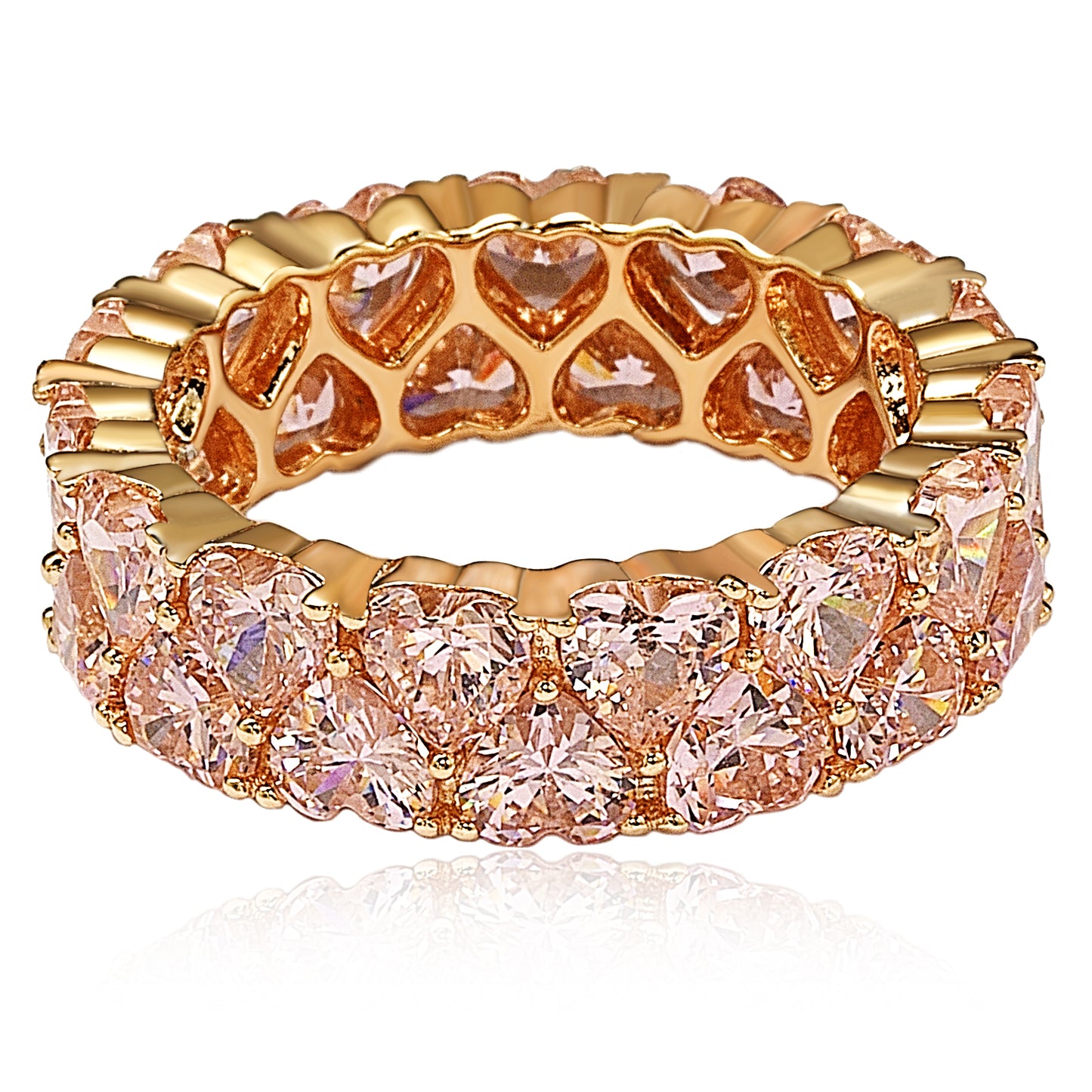 Suzy Levian Rose Sterling Silver Heart Shape Pink Cubic Zirconia Eternity Band