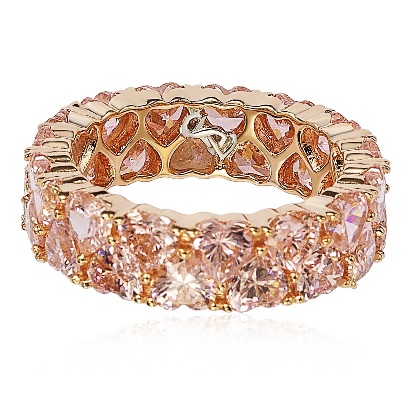 Suzy Levian Rose Sterling Silver Heart Shape Pink Cubic Zirconia Eternity Band