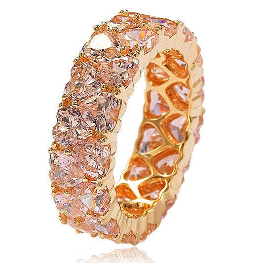 Suzy Levian Rose Sterling Silver Heart Shape Pink Cubic Zirconia Eternity Band