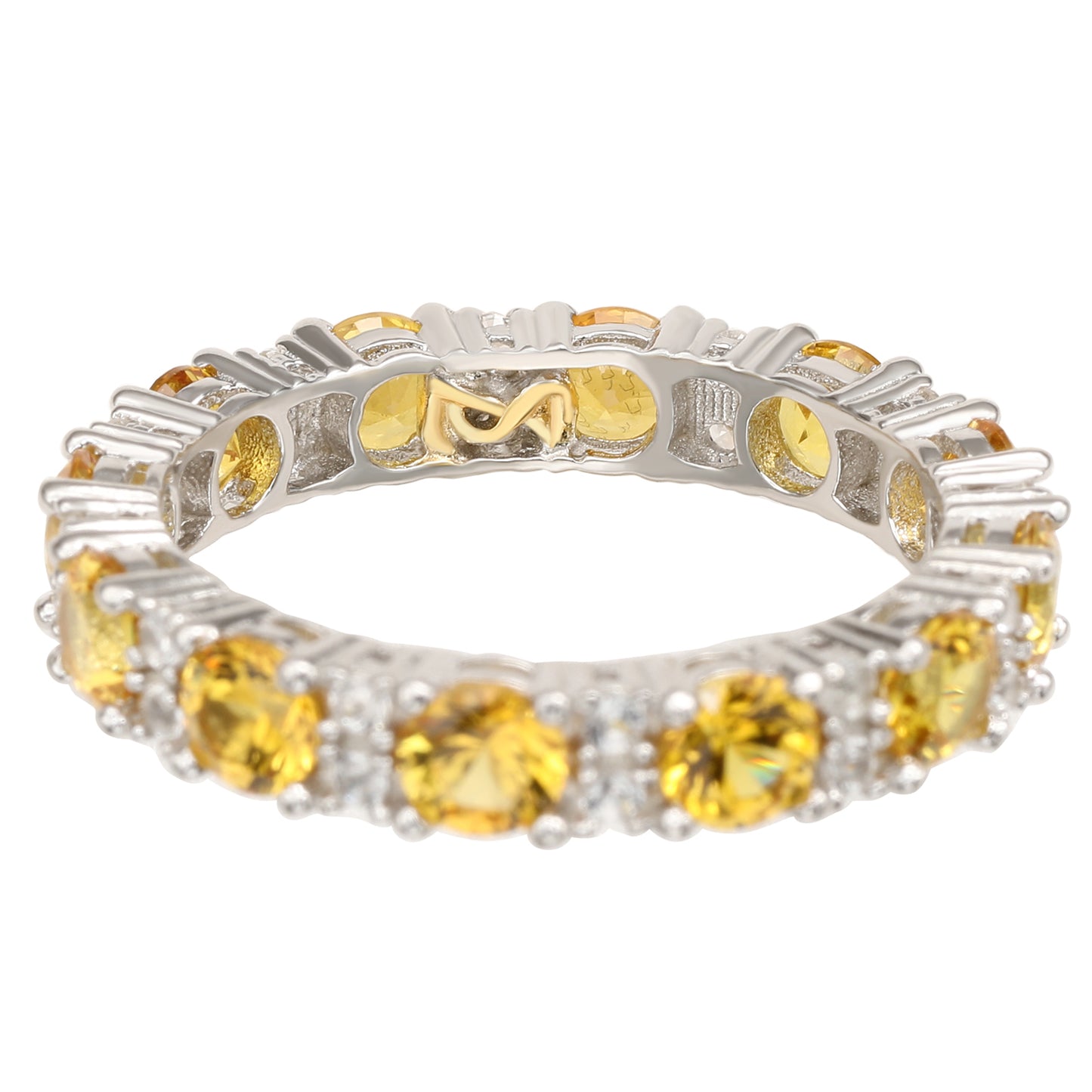 Suzy Levian Sterling Silver Round Cut Yellow Sapphire and Diamond Accent Eternity Band