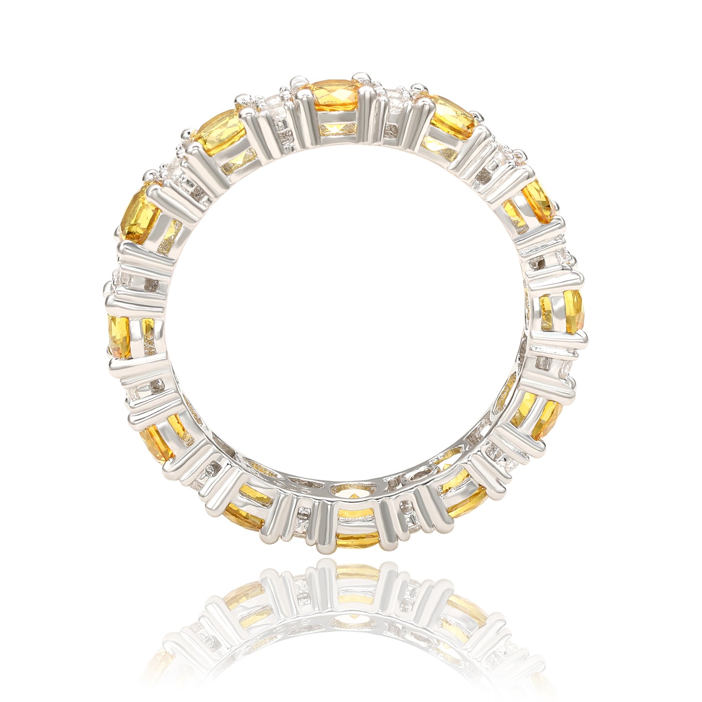 Suzy Levian Sterling Silver Round Cut Yellow Sapphire and Diamond Accent Eternity Band