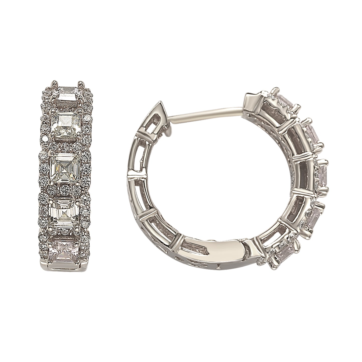 Suzy Levian Sterling Silver White Cubic Zirconia Hoop Earrings