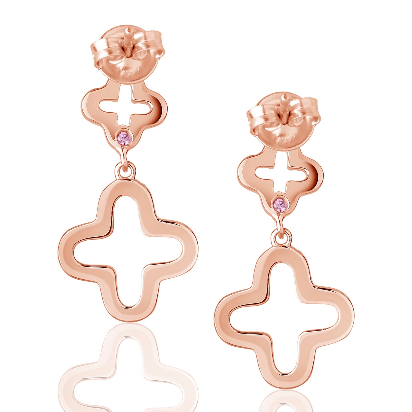 Suzy Levian Cubic Zirconia Rose Sterling Silver Double Clover Dangle Earrings