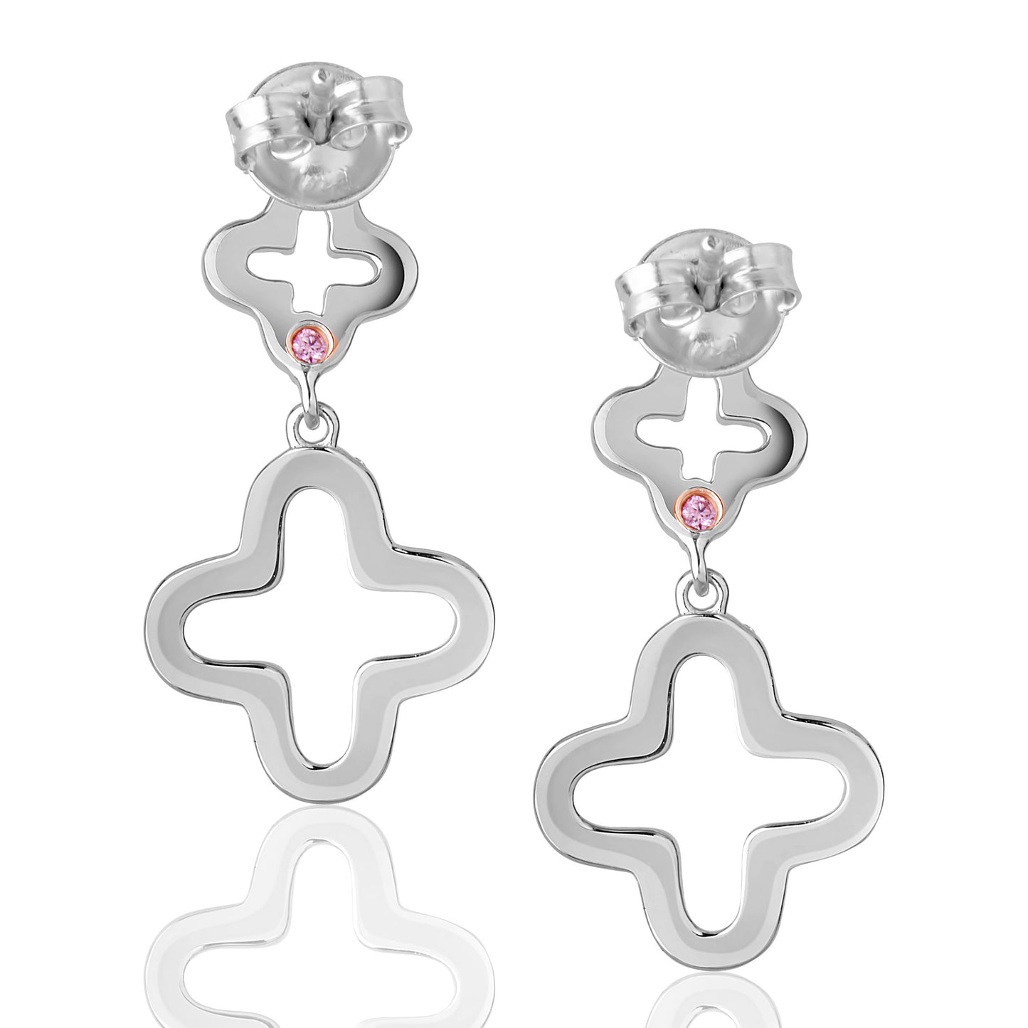 Suzy Levian Cubic Zirconia Sterling Silver Double Clover Dangle Earrings