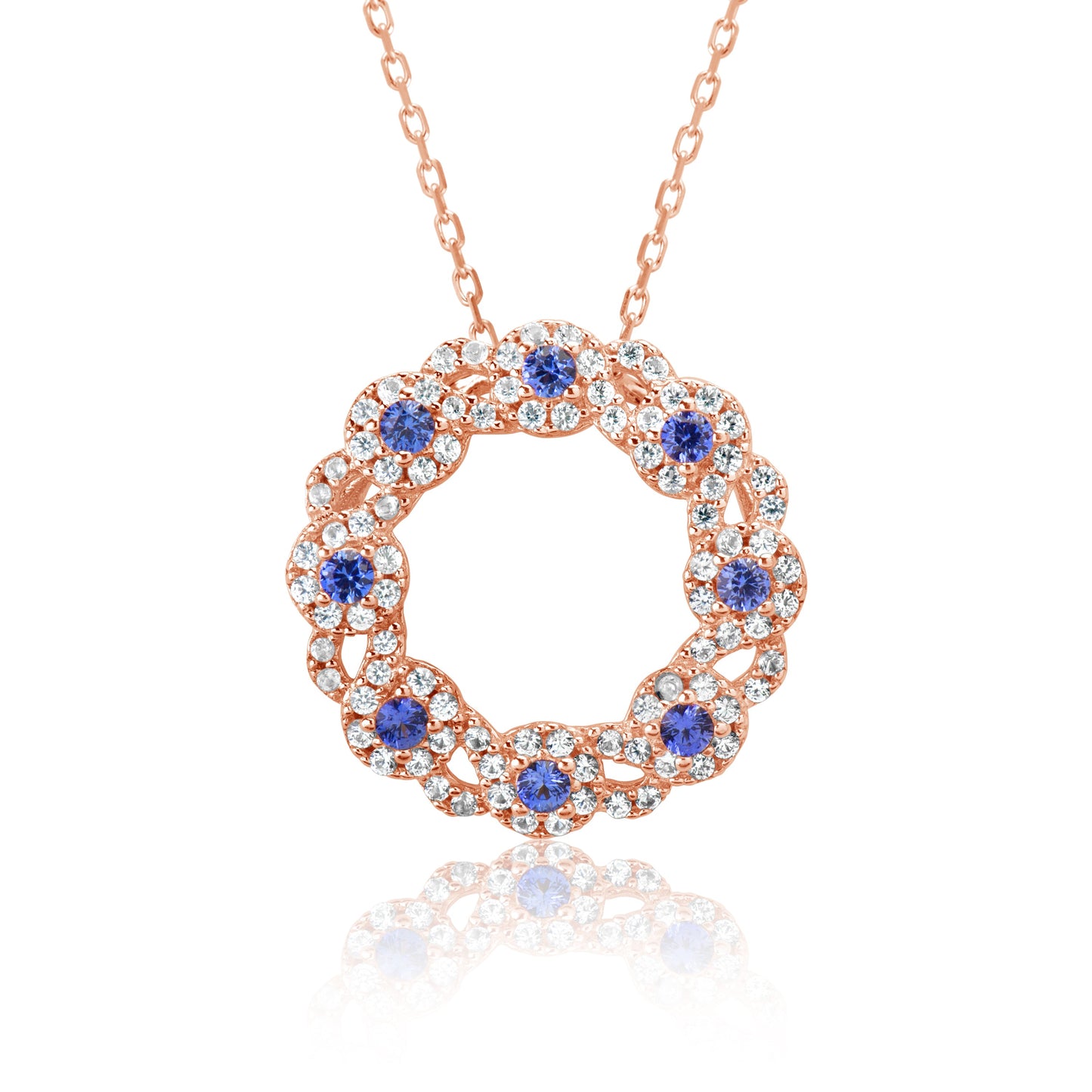 Suzy Levian Rose Sterling Silver Sapphire & Diamond Accent Crossing Circle Necklace