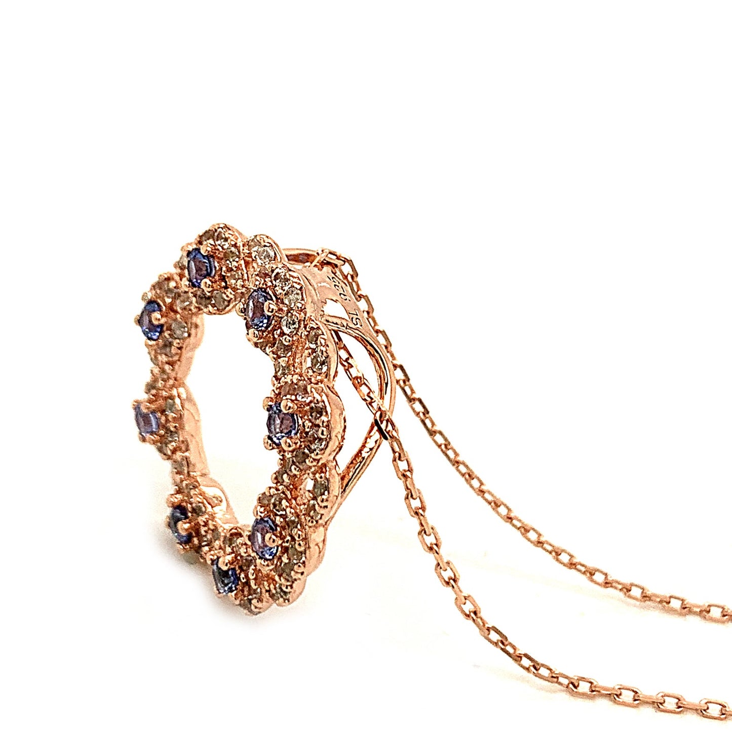 Suzy Levian Rose Sterling Silver Sapphire & Diamond Accent Crossing Circle Necklace