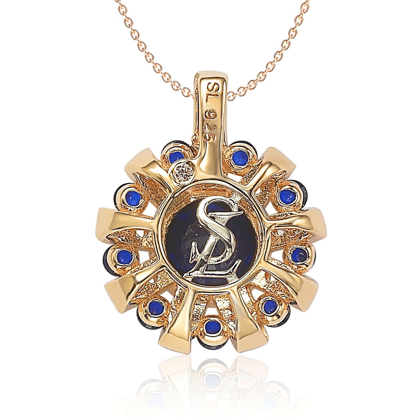Suzy Levian Sapphire and Diamond Accent Rose Sterling Silver Starburst Pendant