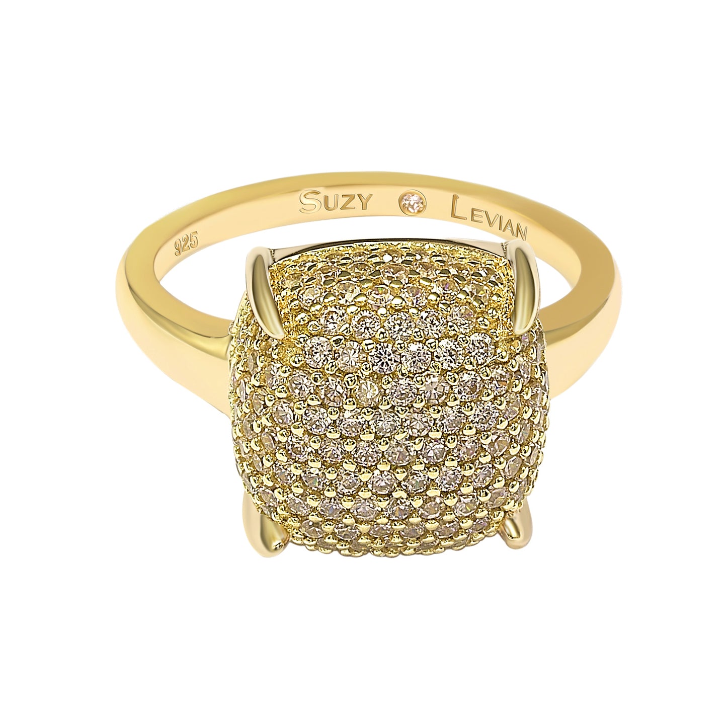Suzy Levian Pave Yellow Cubic Zirconia in Golden Sterling Silver Ring