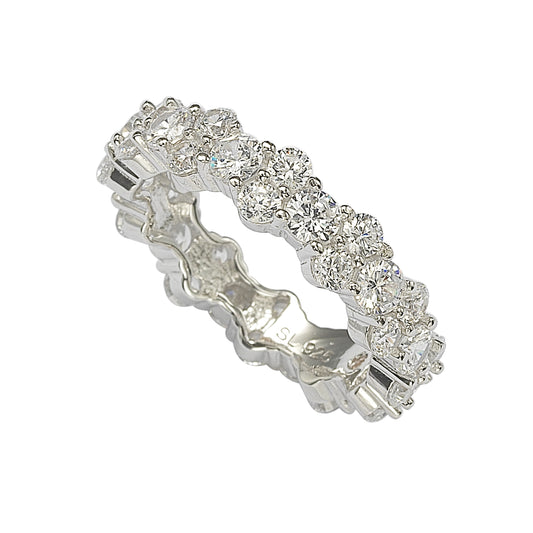 Suzy Levian Sterling Silver White Cubic Zirconia Round Cut Eternity Band