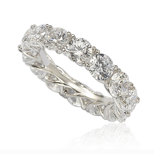 Suzy Levian Sterling Silver Cubic Zirconia Crossing Setting Eternity Band