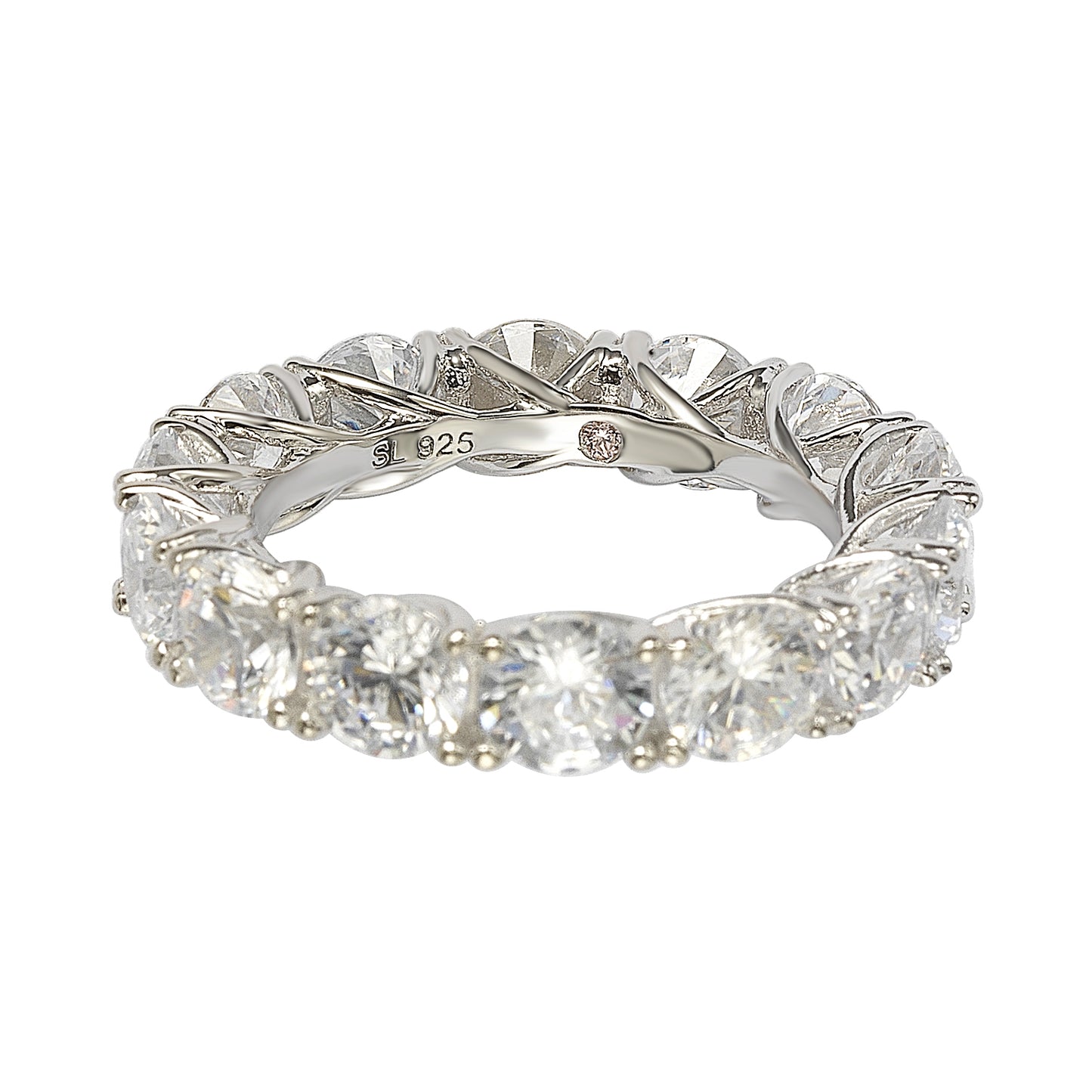 Suzy Levian Sterling Silver Cubic Zirconia Crossing Setting Eternity Band