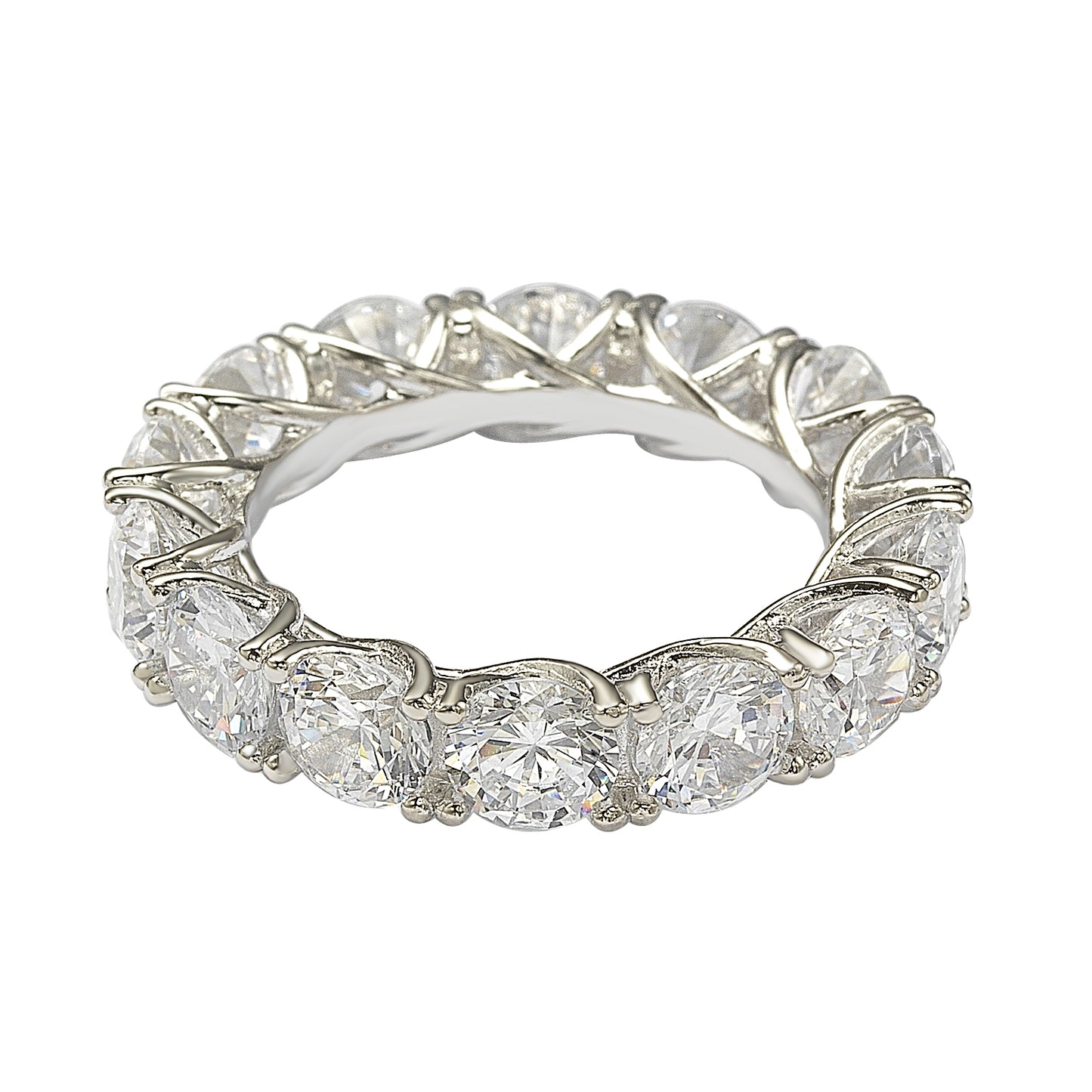Suzy Levian Sterling Silver Cubic Zirconia Crossing Setting Eternity Band