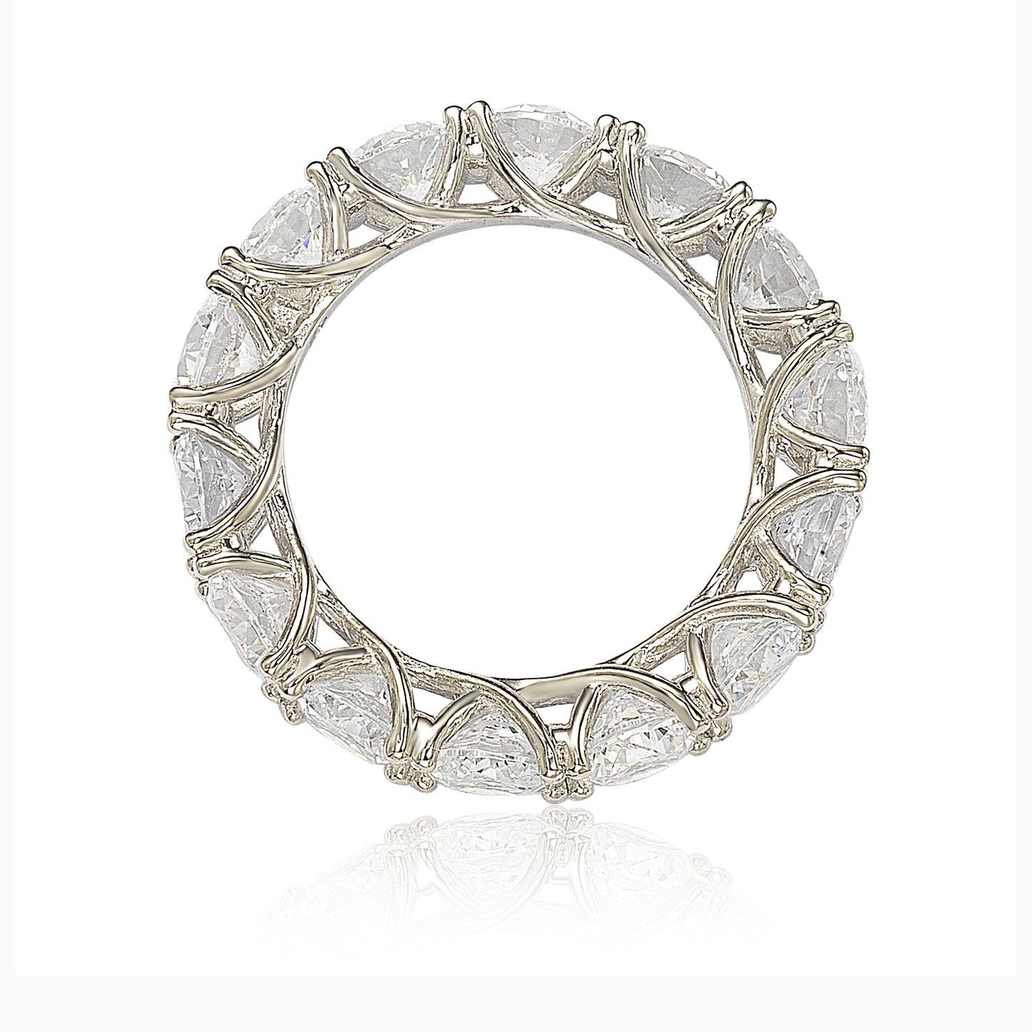 Suzy Levian Sterling Silver Cubic Zirconia Crossing Setting Eternity Band