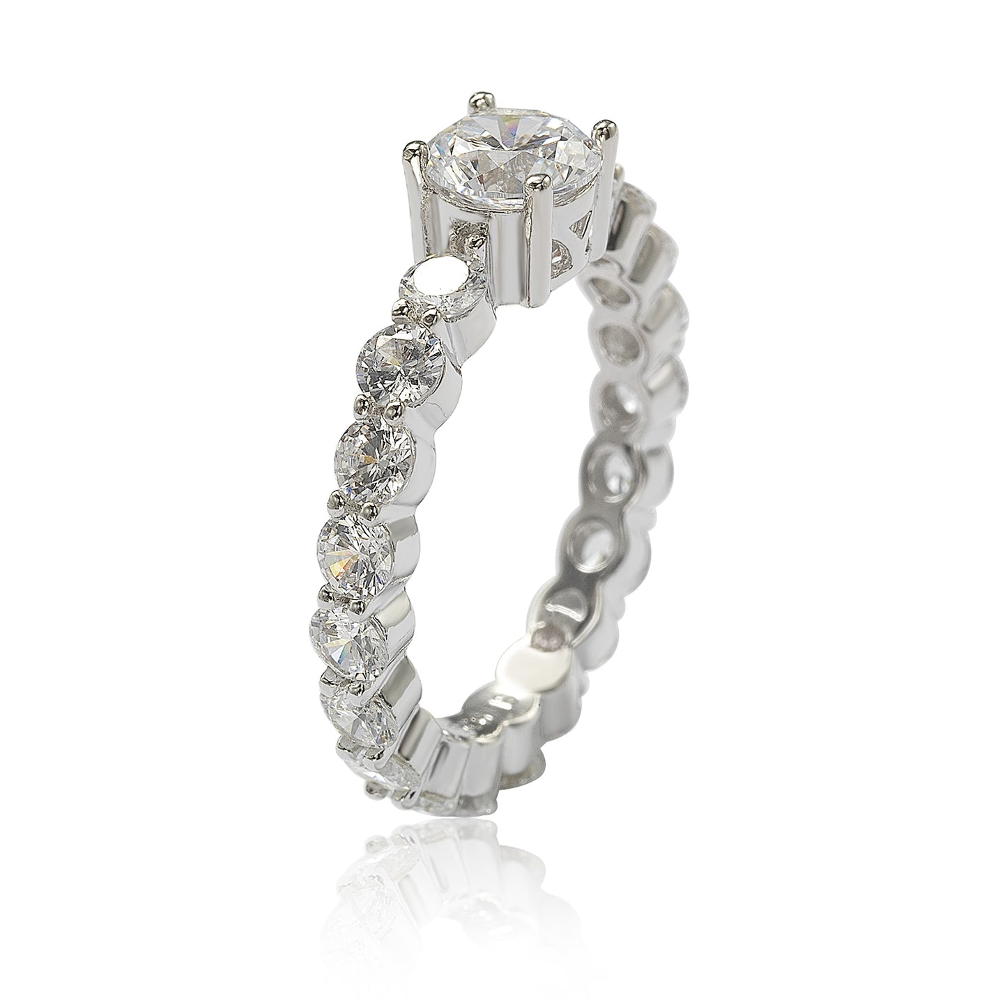 Suzy Levian Sterling Silver Round Cut Cubic Zirconia Bridal Eternity Band