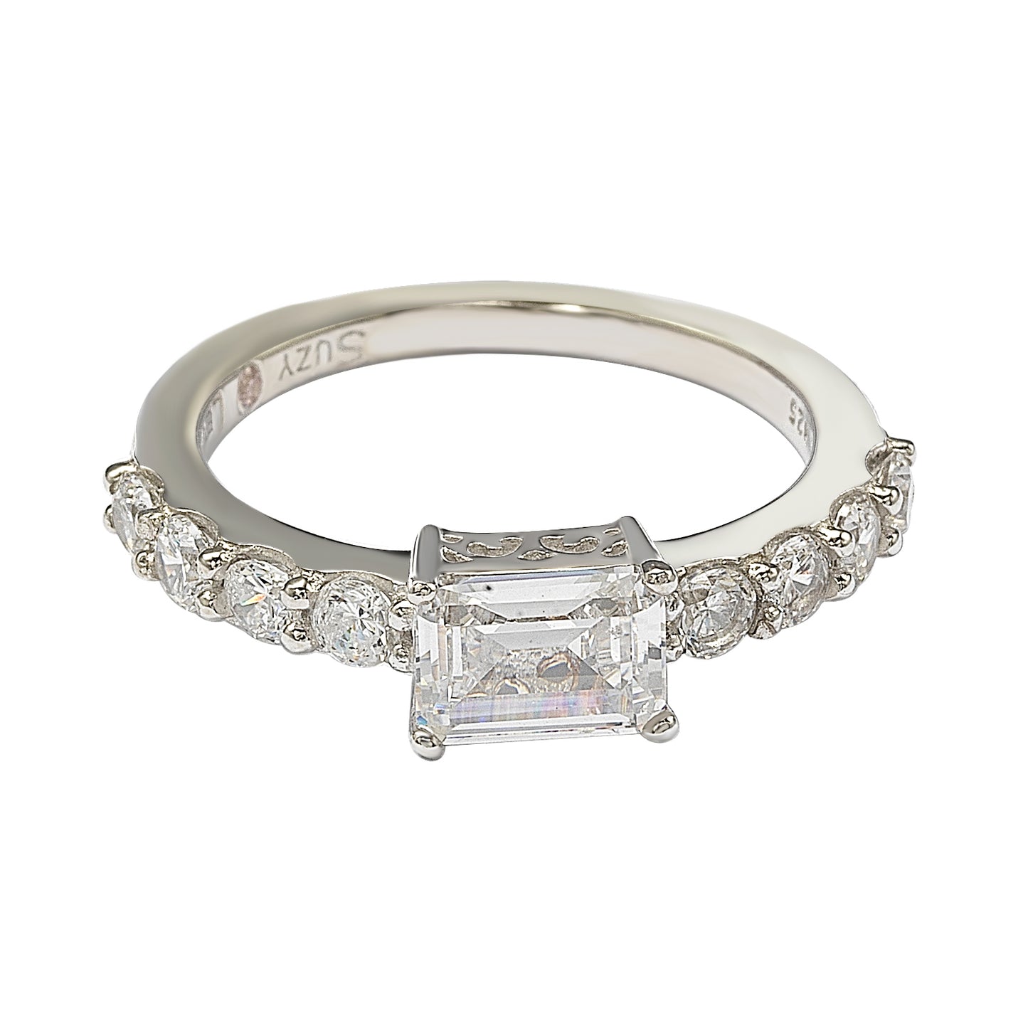Suzy Levian Sterling Silver Assher Cut Cubic Zirconia Bridal Eternity Band