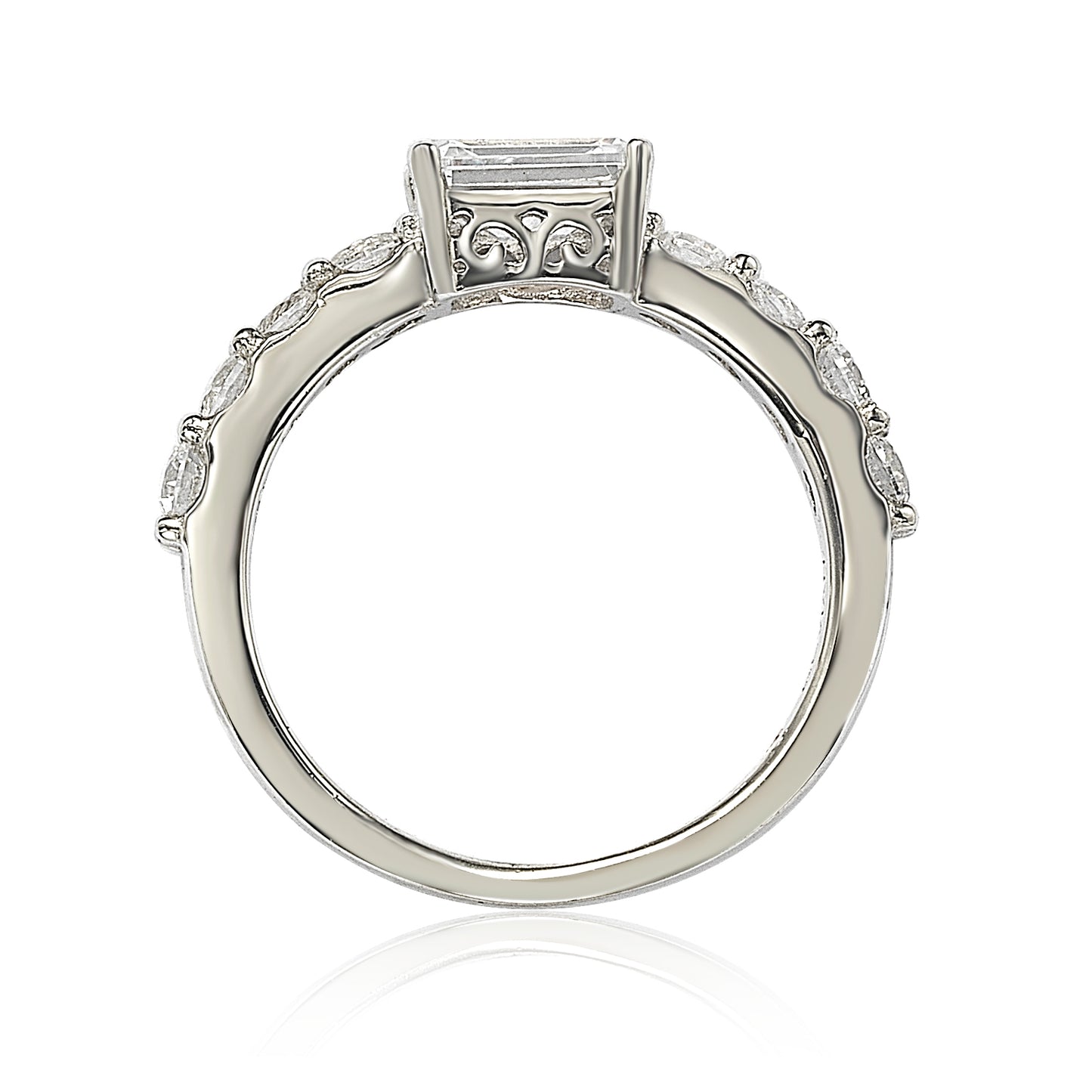 Suzy Levian Sterling Silver Assher Cut Cubic Zirconia Bridal Eternity Band