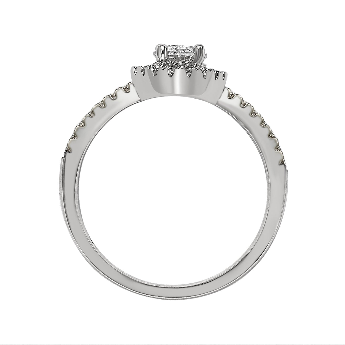 Suzy Levian Sterling Silver Oval Cut White Cubic Zirconia Halo Engagement Ring