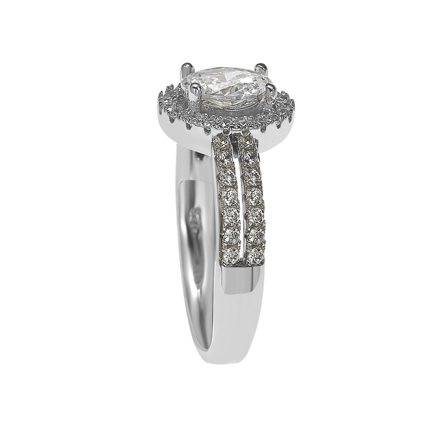 Suzy Levian Sterling Silver Oval Cut White Cubic Zirconia Halo Engagement Ring