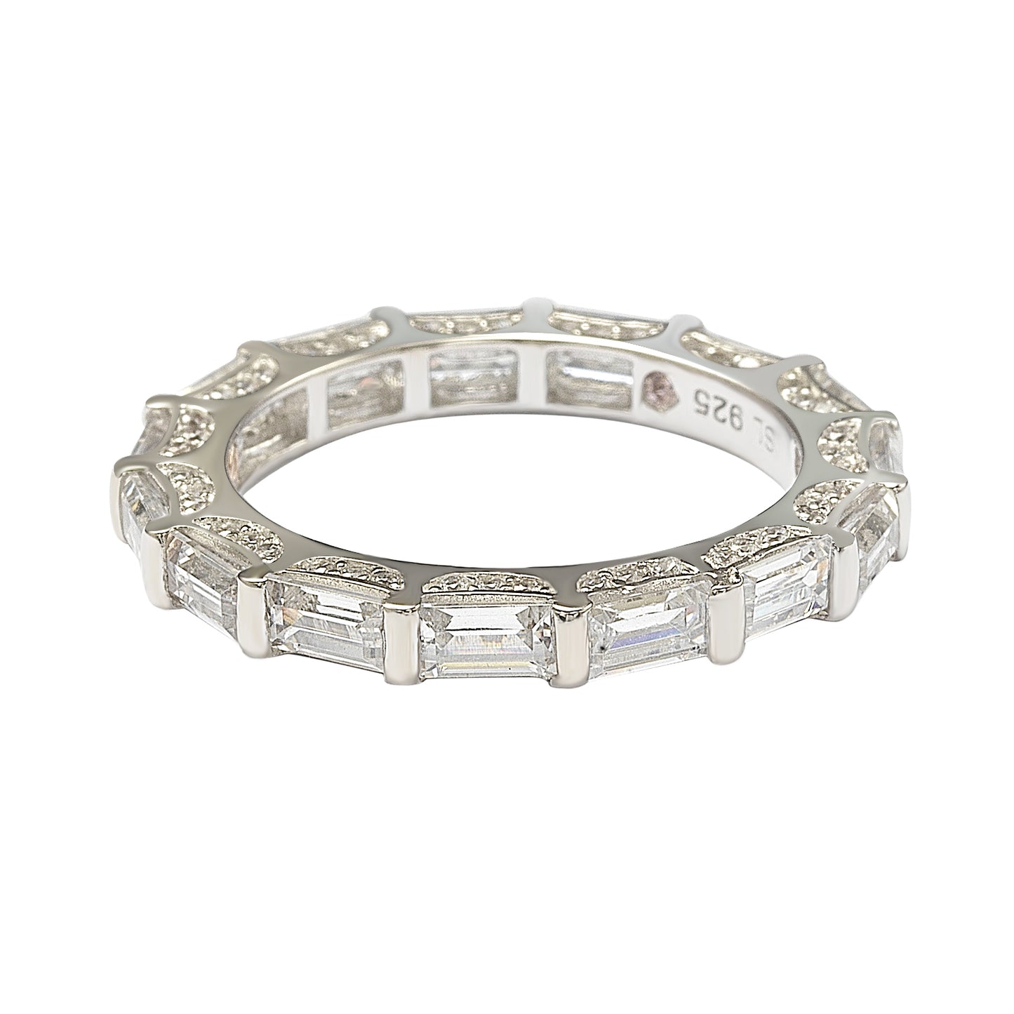Suzy Levian Sterling Silver Petite Baguette Cubic Zirconia Eternity Band