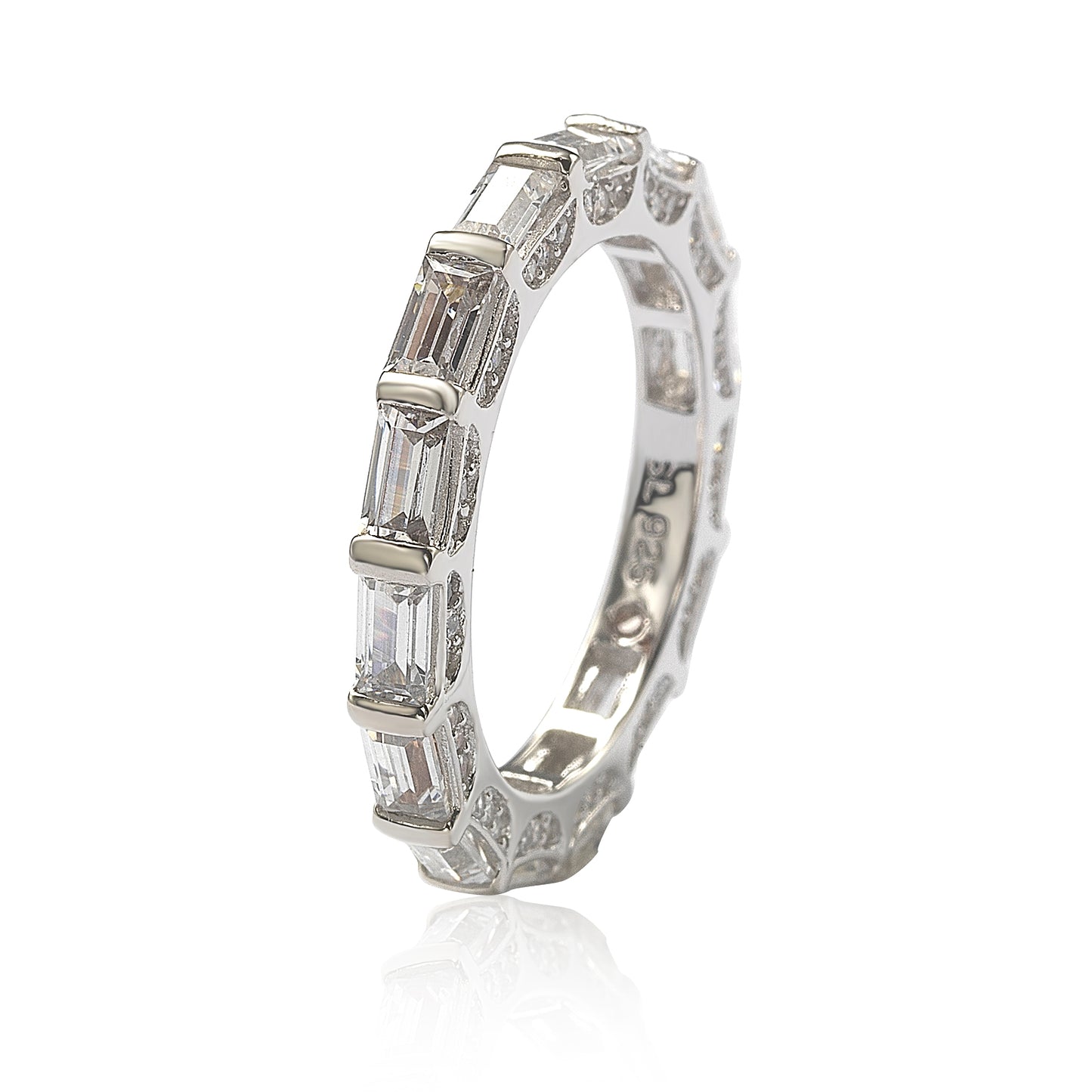 Suzy Levian Sterling Silver Petite Baguette Cubic Zirconia Eternity Band