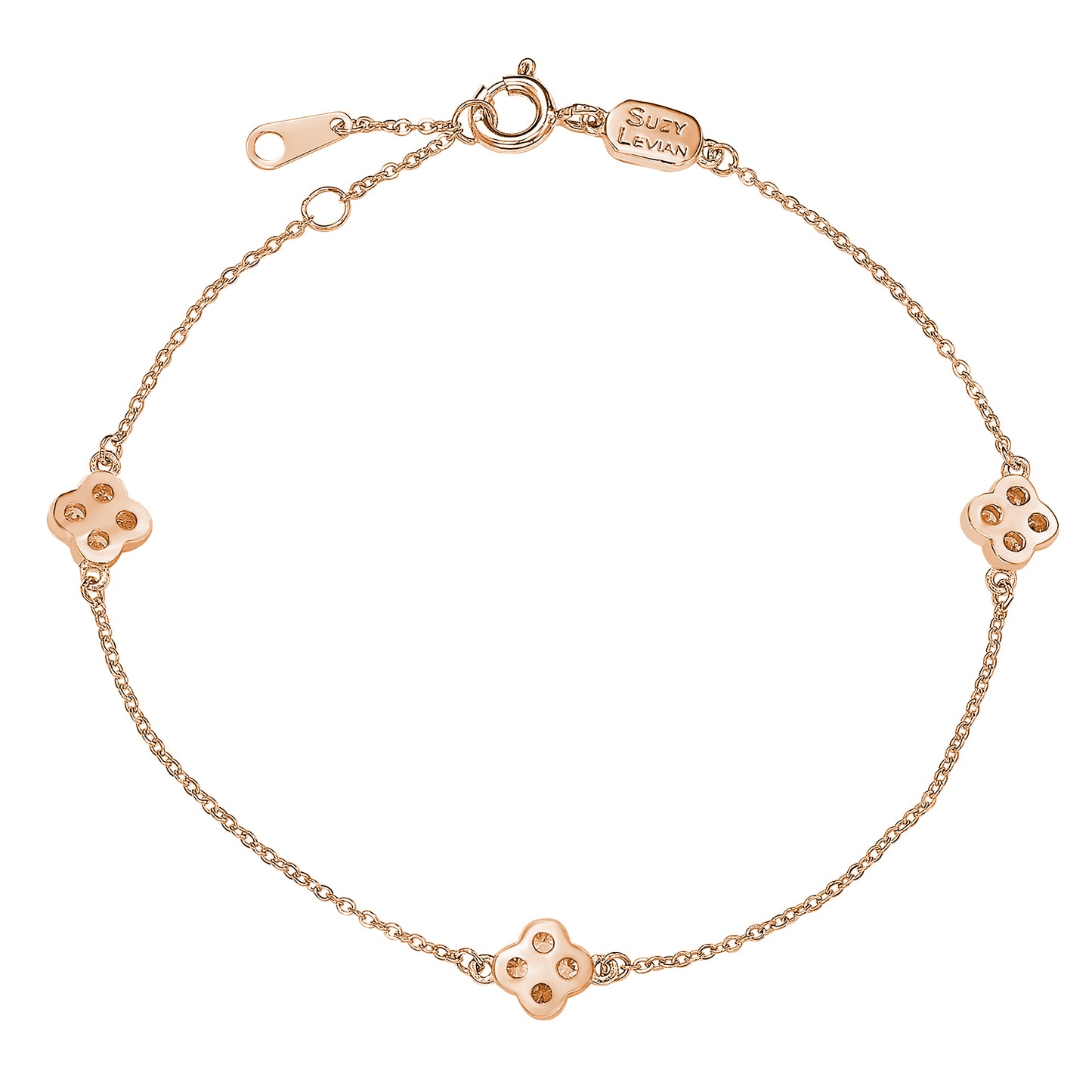Suzy Levian 14K Rose Gold & .24 cttw Diamond Clover By the Yard Bracelet
