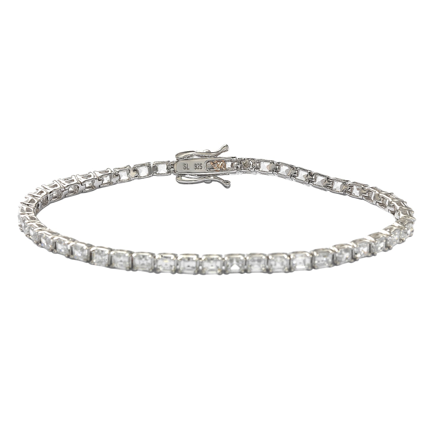 Suzy Levian Sterling Silver Assher Cut White Cubic Zirconia Tennis Bracelet