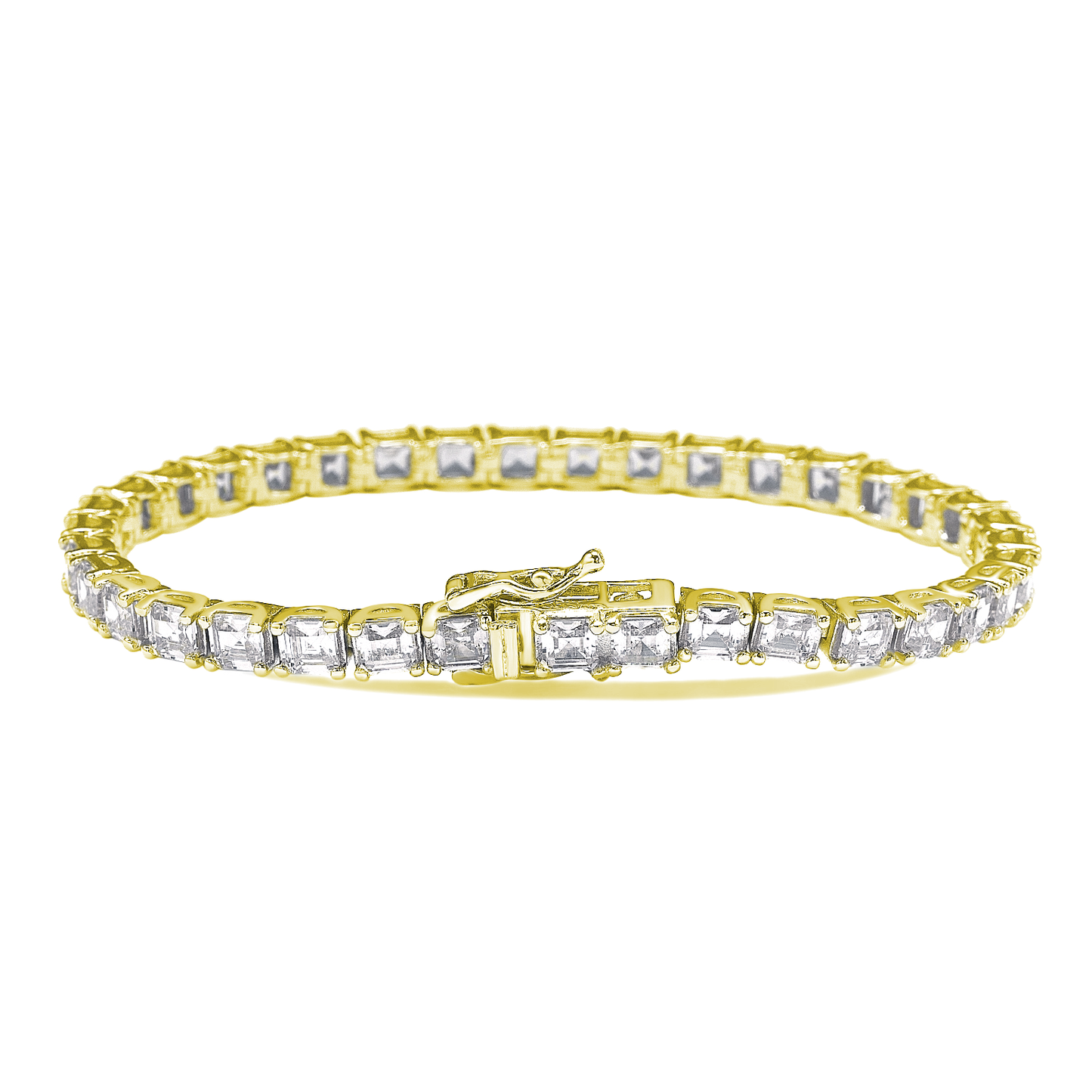 Suzy Levian Golden Sterling Silver White Assher Cut Cubic Zirconia Tennis Bracelet