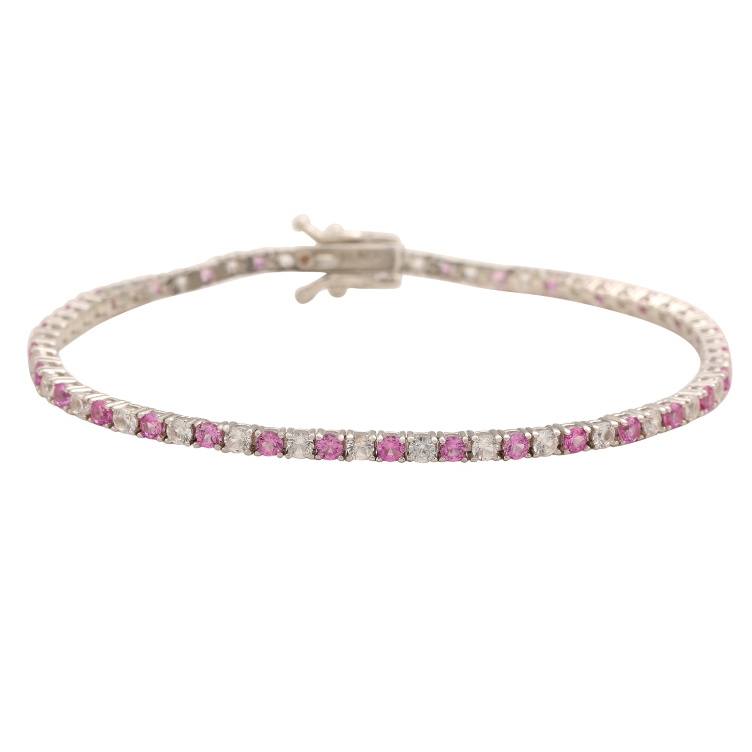 Suzy Levian Sterling Silver Round-Cut Pink And White Sapphire Tennis Bracelet