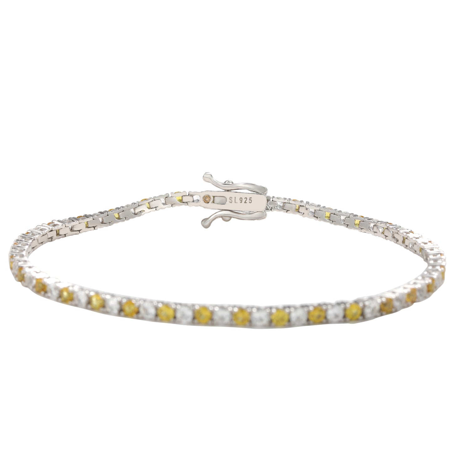 Suzy Levian Sterling Silver Round-Cut Yellow And White Sapphire Tennis Bracelet
