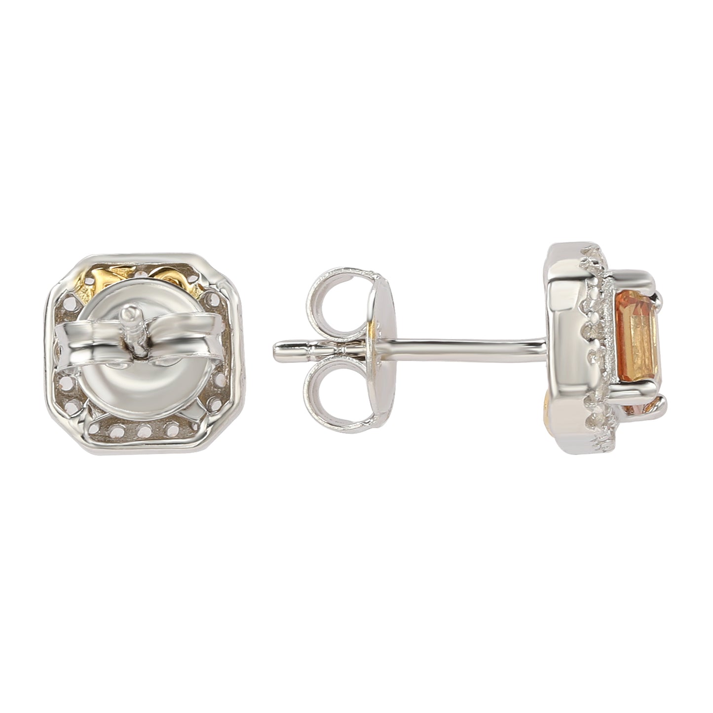Suzy Levian Sterling Silver AscherCut Yellow Sapphire Halo Stud Earrings