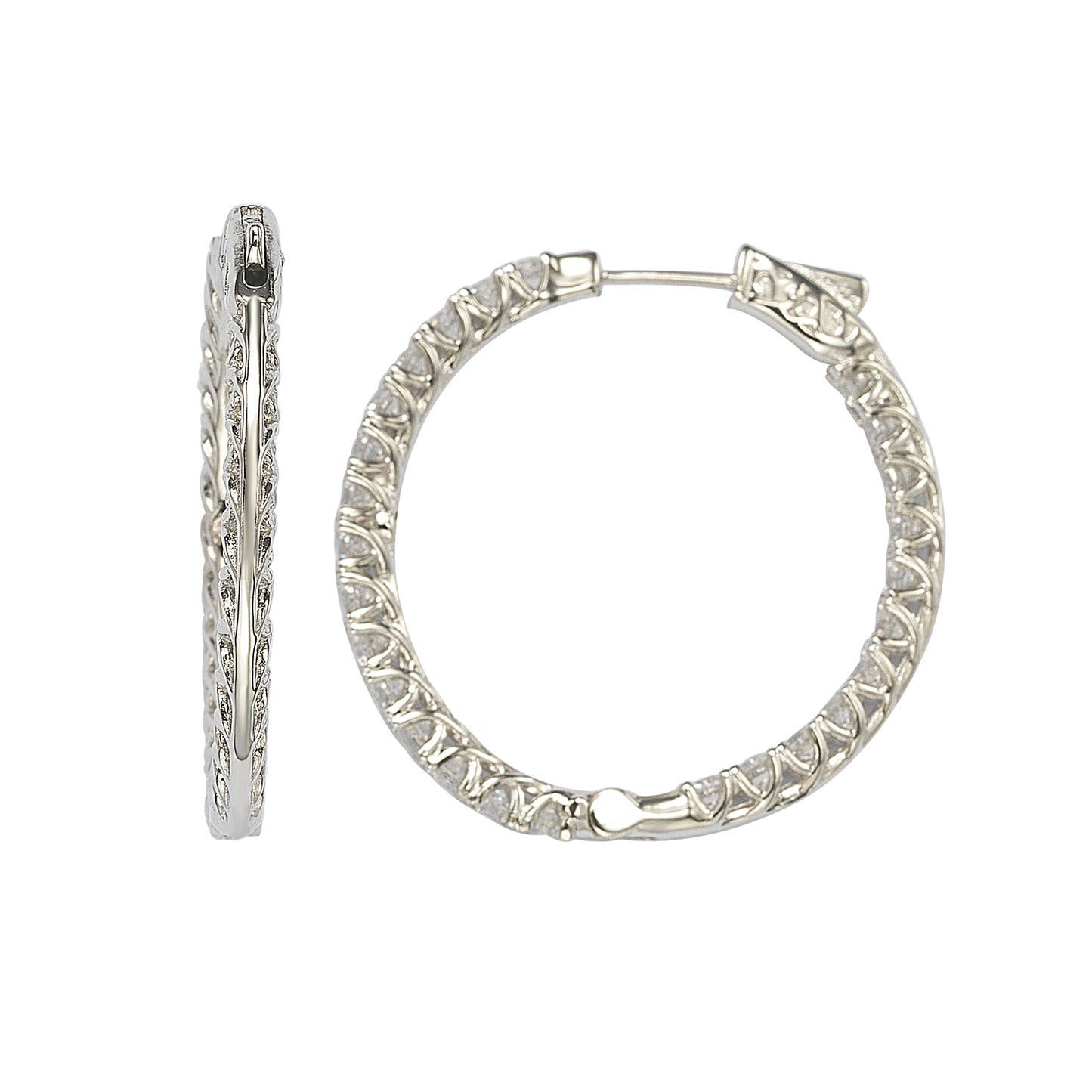 Suzy Levian Sterling Silver & White Cubic Zirconia Crossing Hoop Earrings