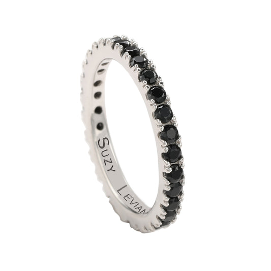 Suzy Levian Sterling Silver Thin Black Cubic Zirconia Eternity Band