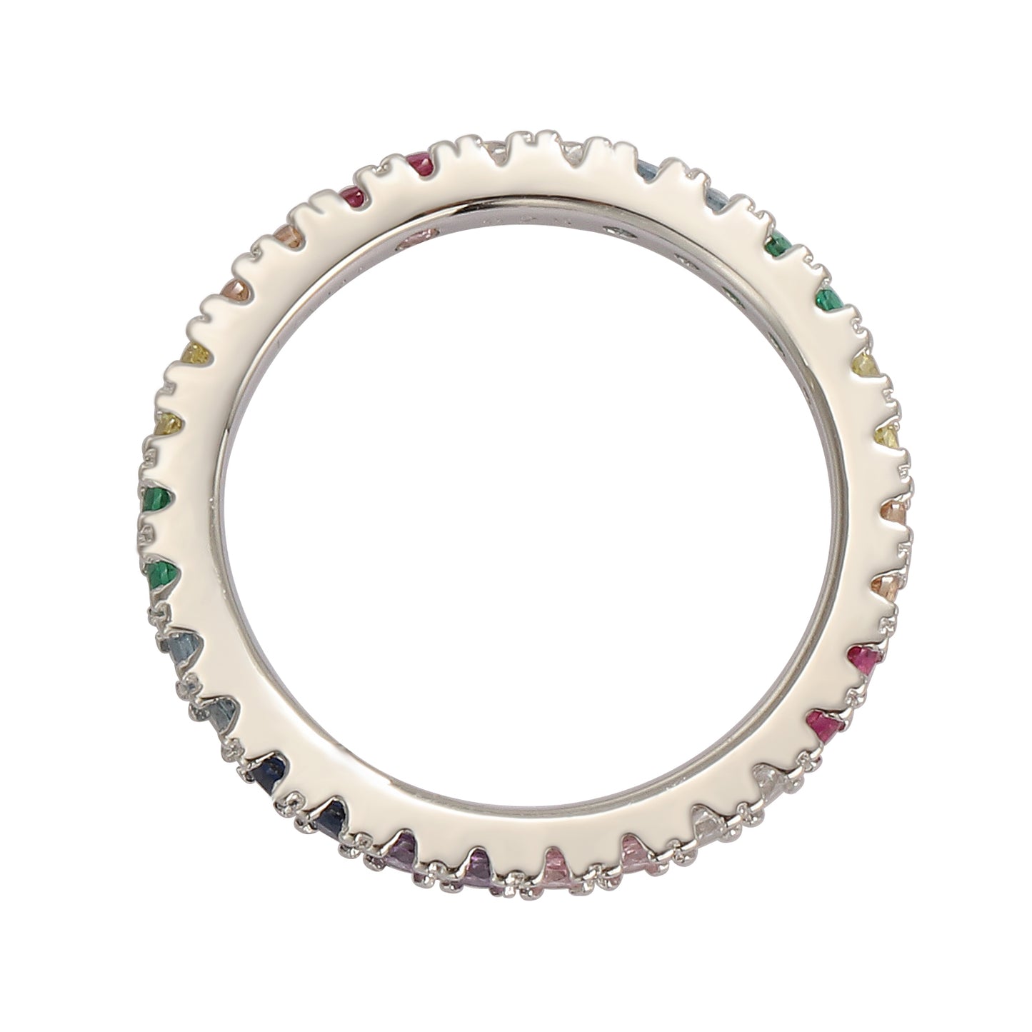 Suzy Levian Sterling Silver Thin Rainbow Muliticolor Cubic Zirconia Eternity Band