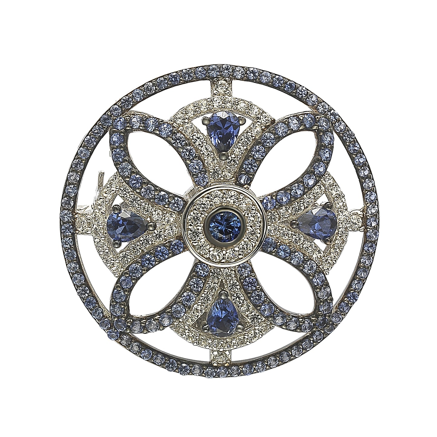 Suzy Levian Sterling Silver Sapphire & Diamond Accent Circle Medieval Brooch