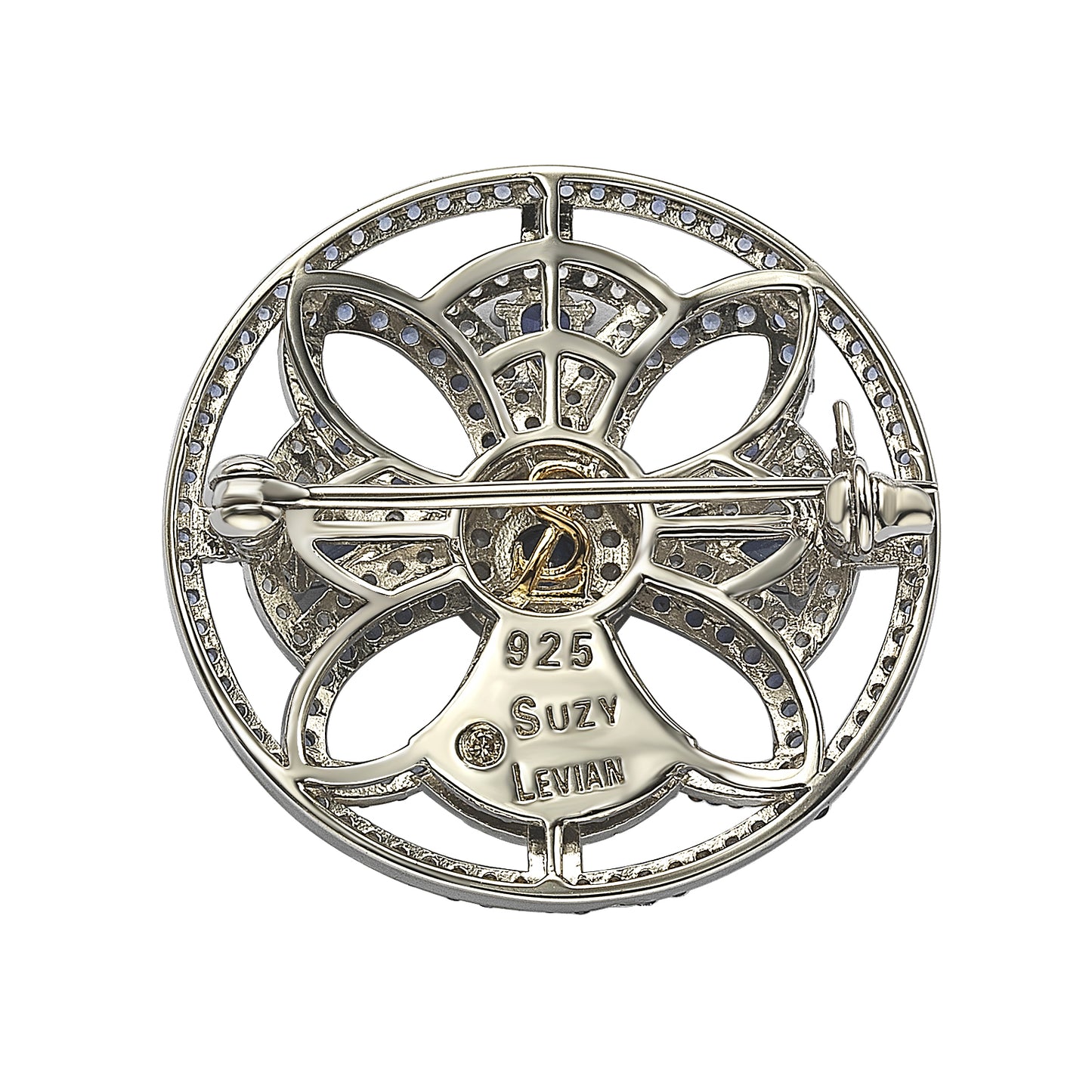 Suzy Levian Sterling Silver Sapphire & Diamond Accent Circle Medieval Brooch