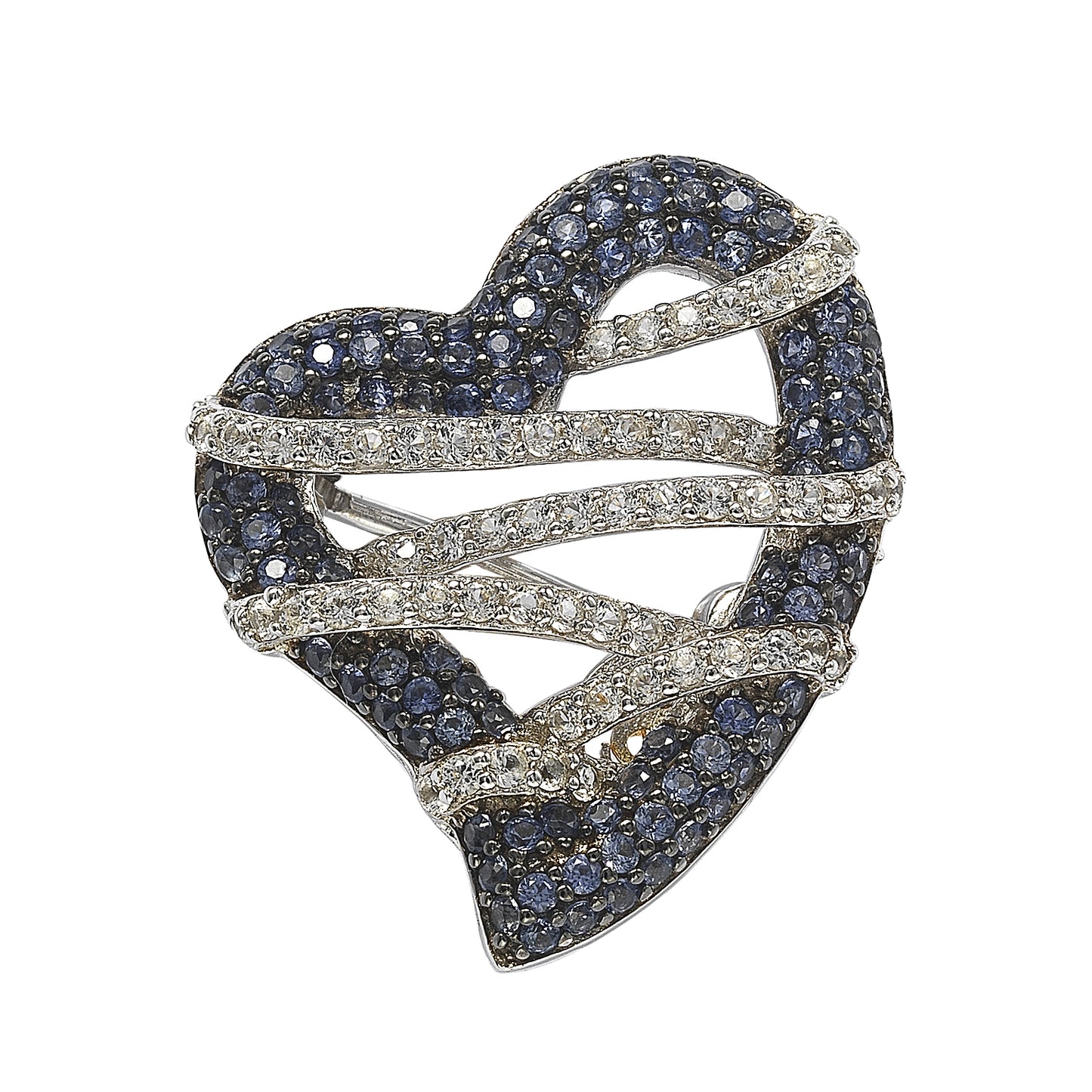 Suzy Levian Sterling Silver Sapphire & Diamond Accent Wrapped Heart Brooch