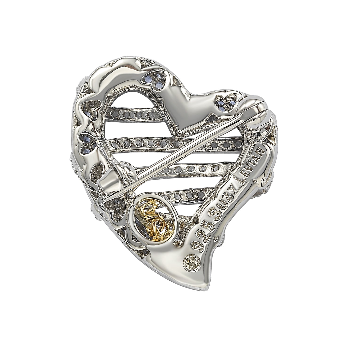 Suzy Levian Sterling Silver Sapphire & Diamond Accent Wrapped Heart Brooch