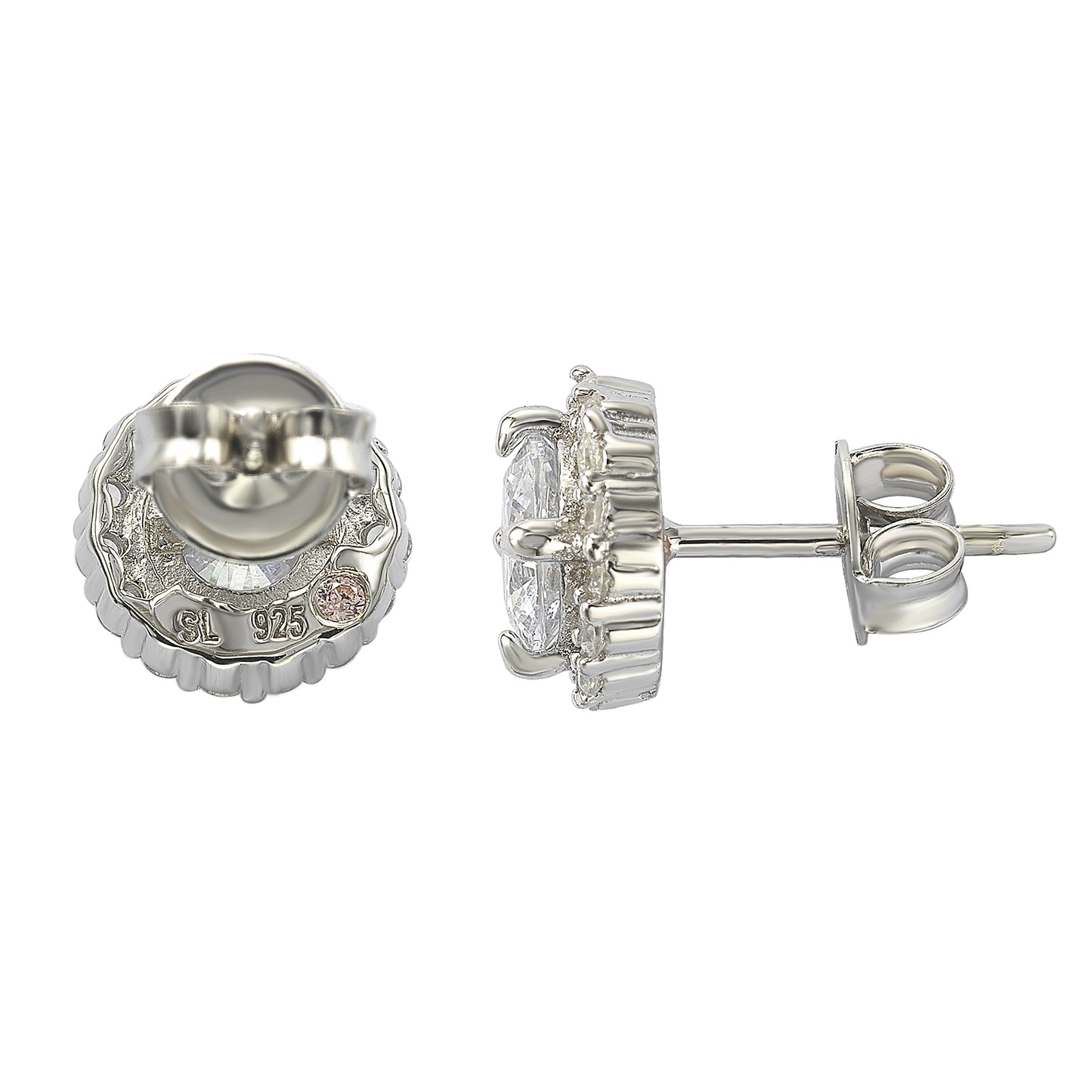 Suzy Levian Sterling Silver White Cubic Zirconia Round-Cut Halo Stud Earrings