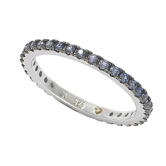 Suzy Levian Sterling Silver and Blue Sapphire Eternity Band