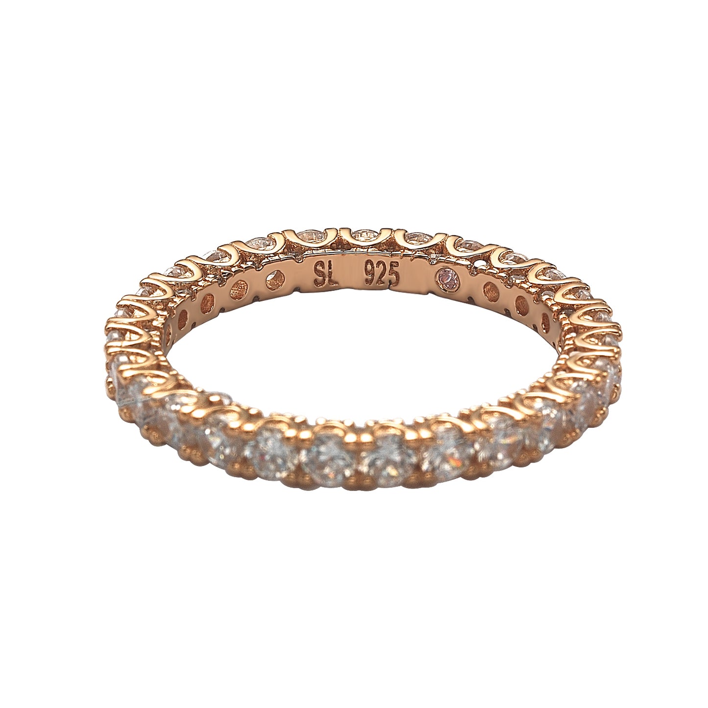 Suzy Levian Rose Sterling Silver Cubic Zirconia Pave U Shape Setting Eternity Band