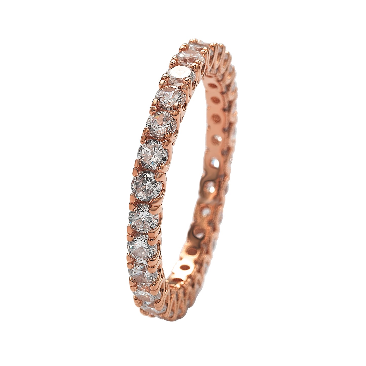 Suzy Levian Rose Sterling Silver Cubic Zirconia Pave U Shape Setting Eternity Band