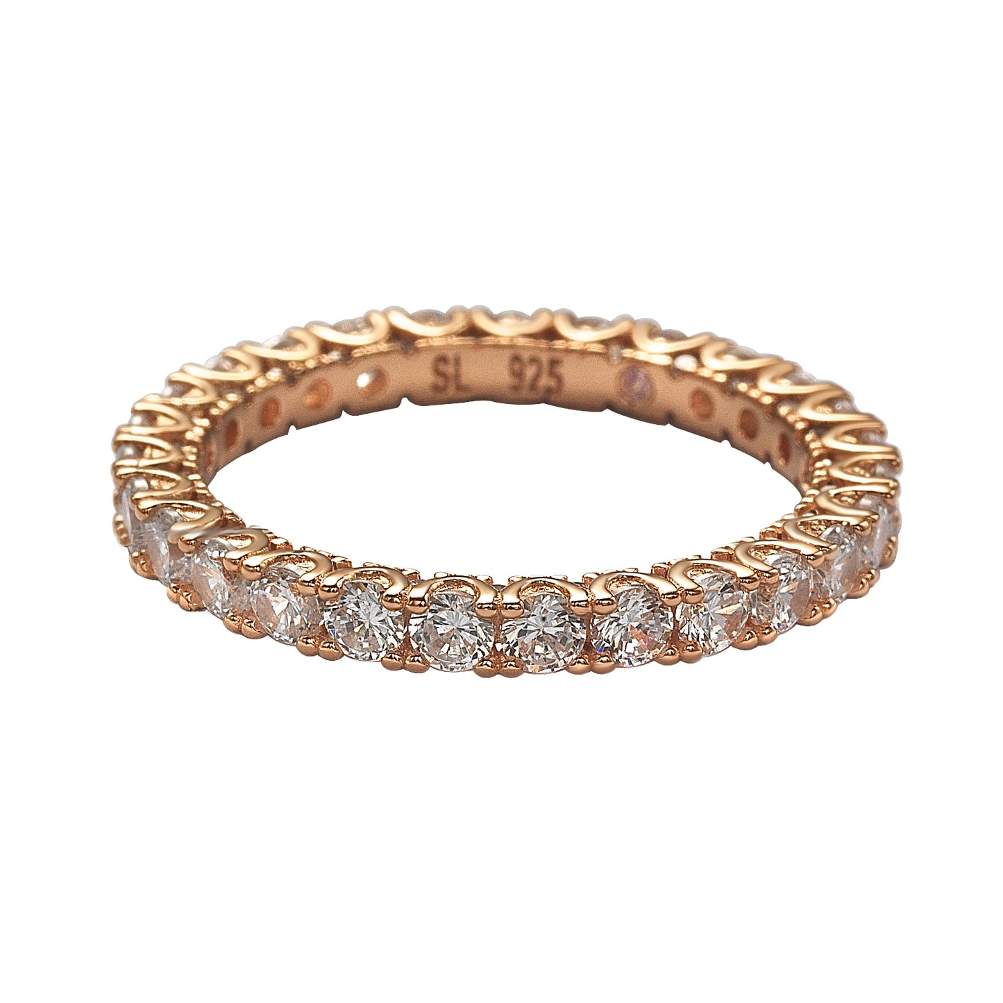 Suzy Levian Rose Sterling Silver Cubic Zirconia Pave U Shape Setting Eternity Band