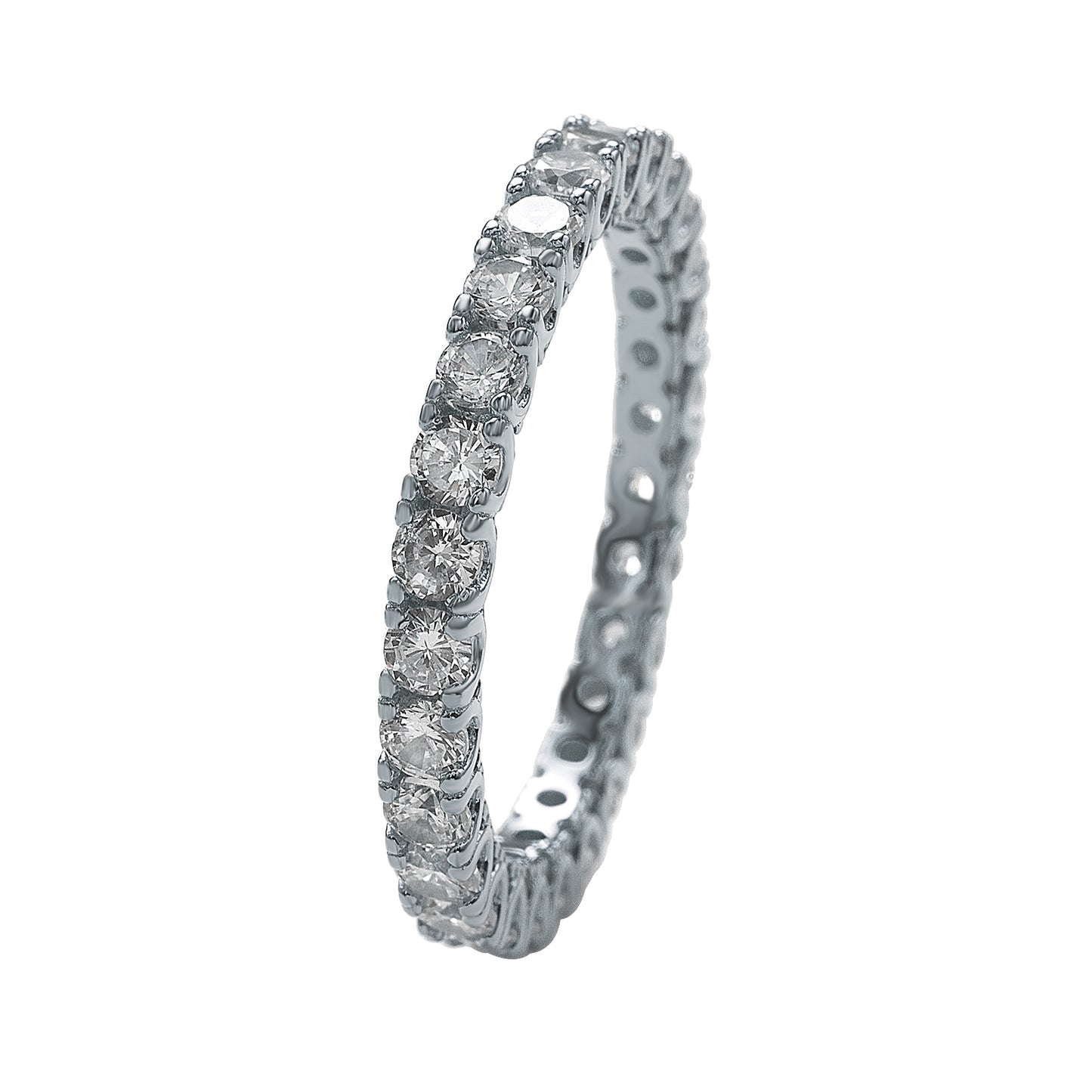 Suzy Levian Sterling Silver Cubic Zirconia Pave U Shape Setting Eternity Band